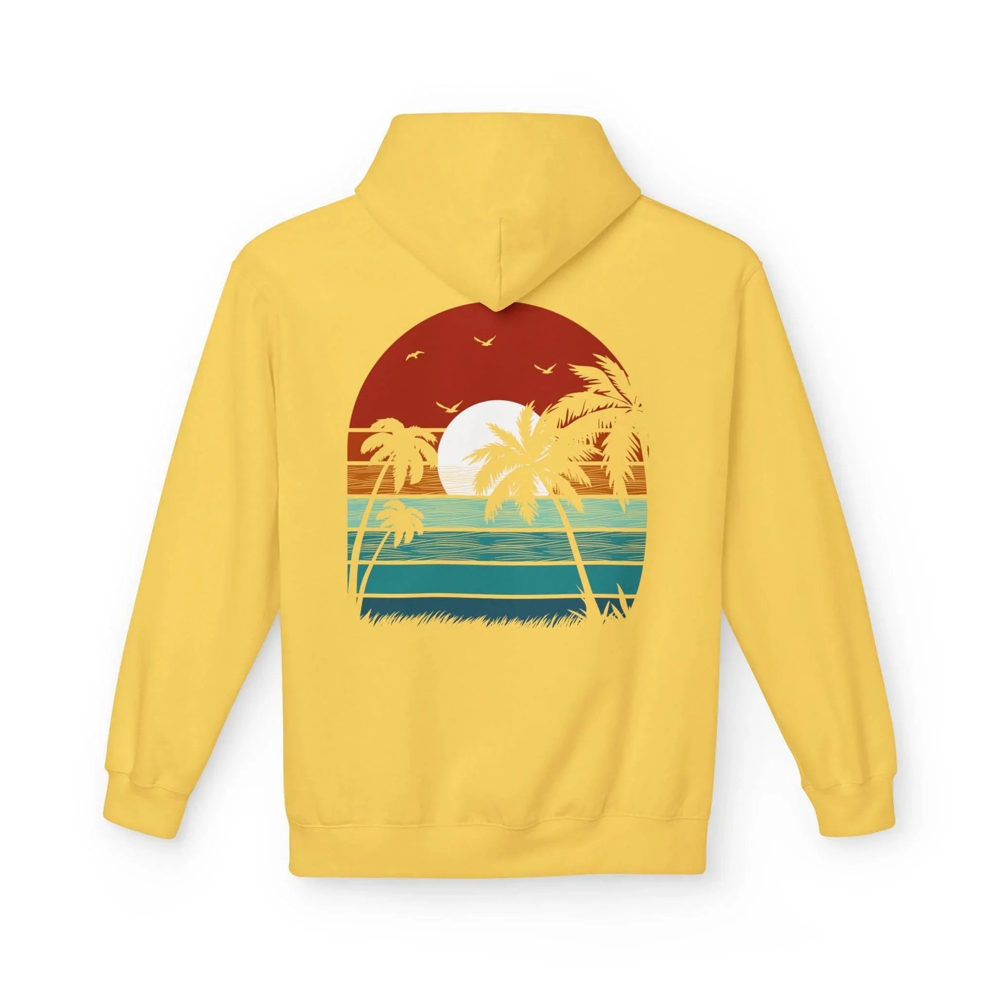 Cozy Retro Palm Tree Sunset Fleece Pullover Hoodie for Ultimate Comfort