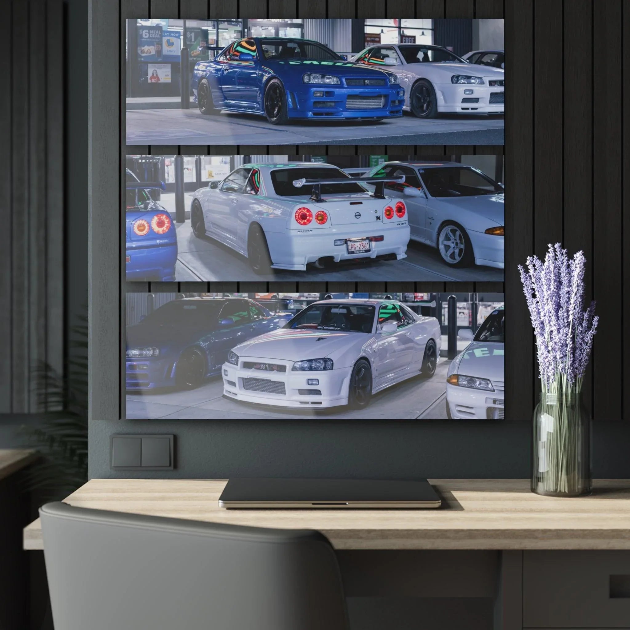 Nissan R34 GT-R Skyline 3-Piece Acrylic Wall Art #001 Decor