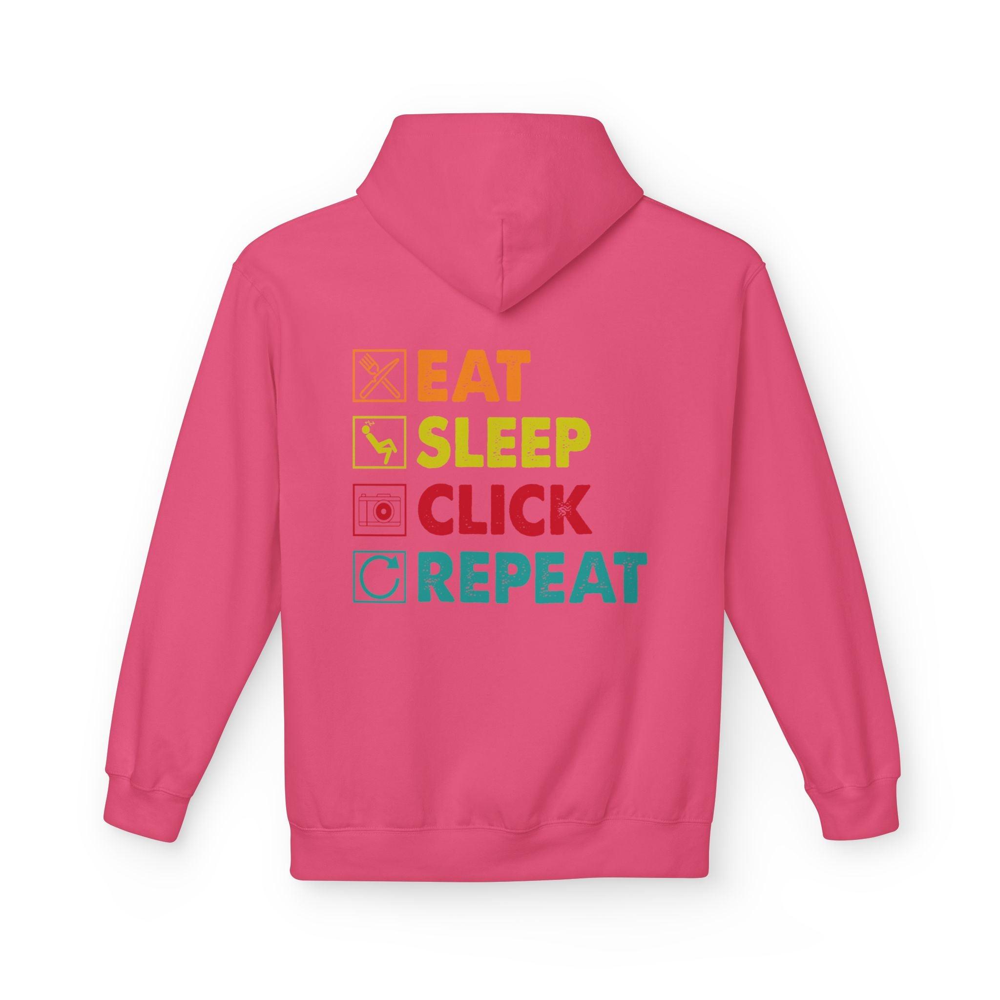 Cozy Photographer Hoodie - "Capture the Moment: Eat, Sleep, Click, Repeat" Fleece Design