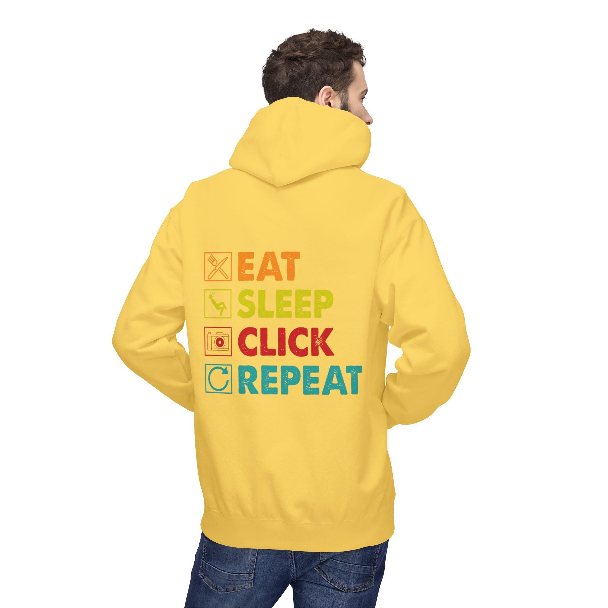 Cozy Photographer Hoodie - "Capture the Moment: Eat, Sleep, Click, Repeat" Fleece Design