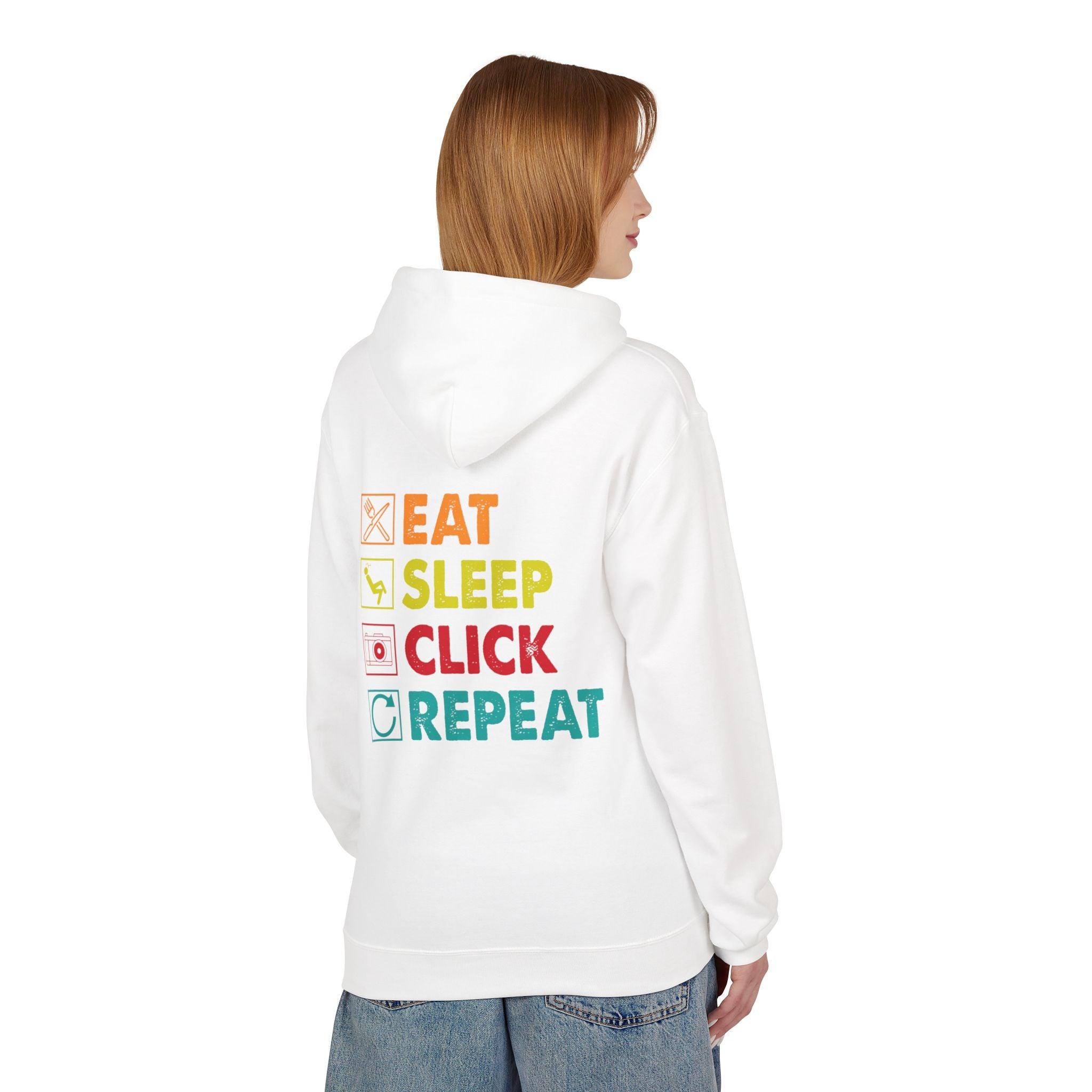 Cozy Photographer Hoodie - "Capture the Moment: Eat, Sleep, Click, Repeat" Fleece Design