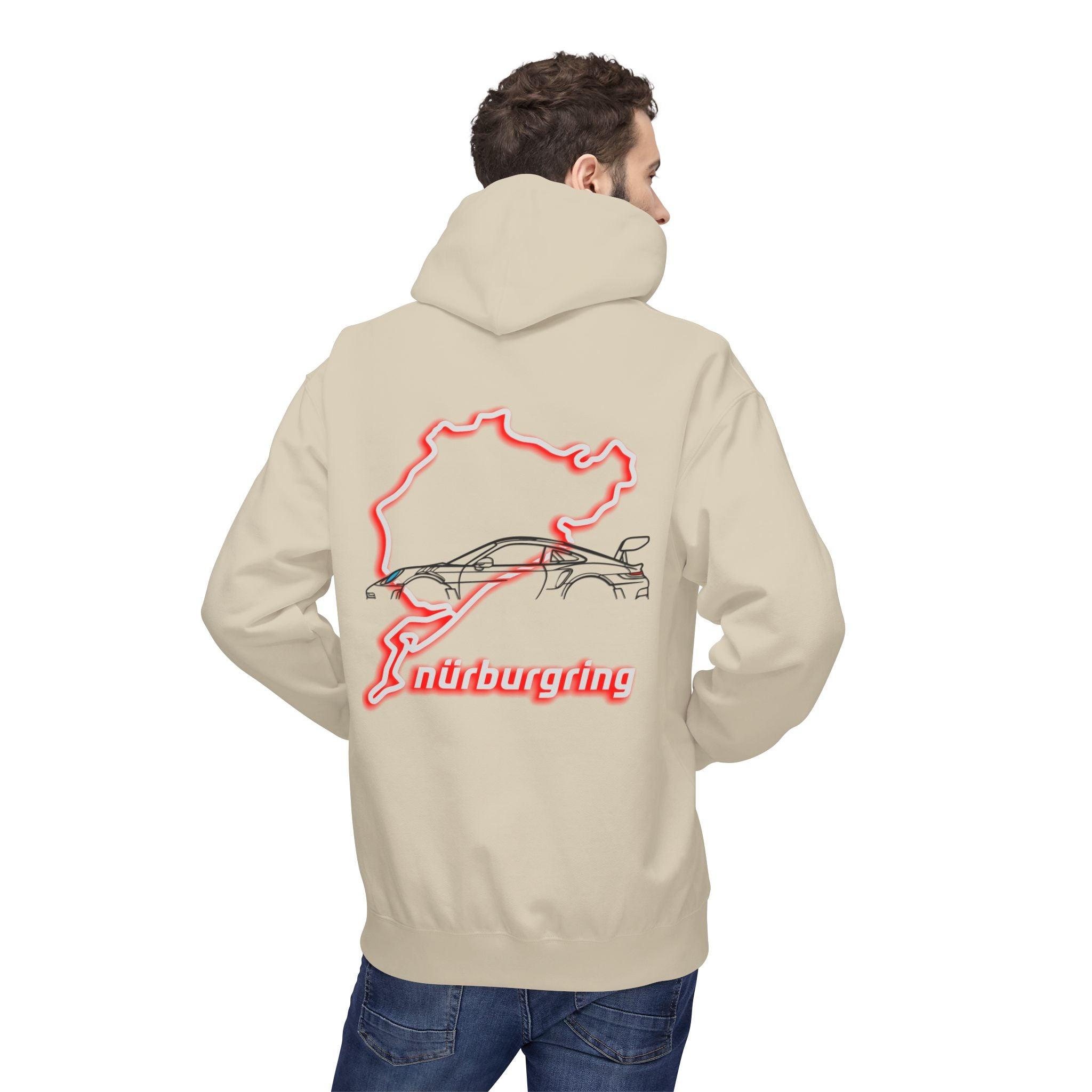 Porsche GT3RS Red Eyes Fleece Hoodie - Nürburgring Race Track Style