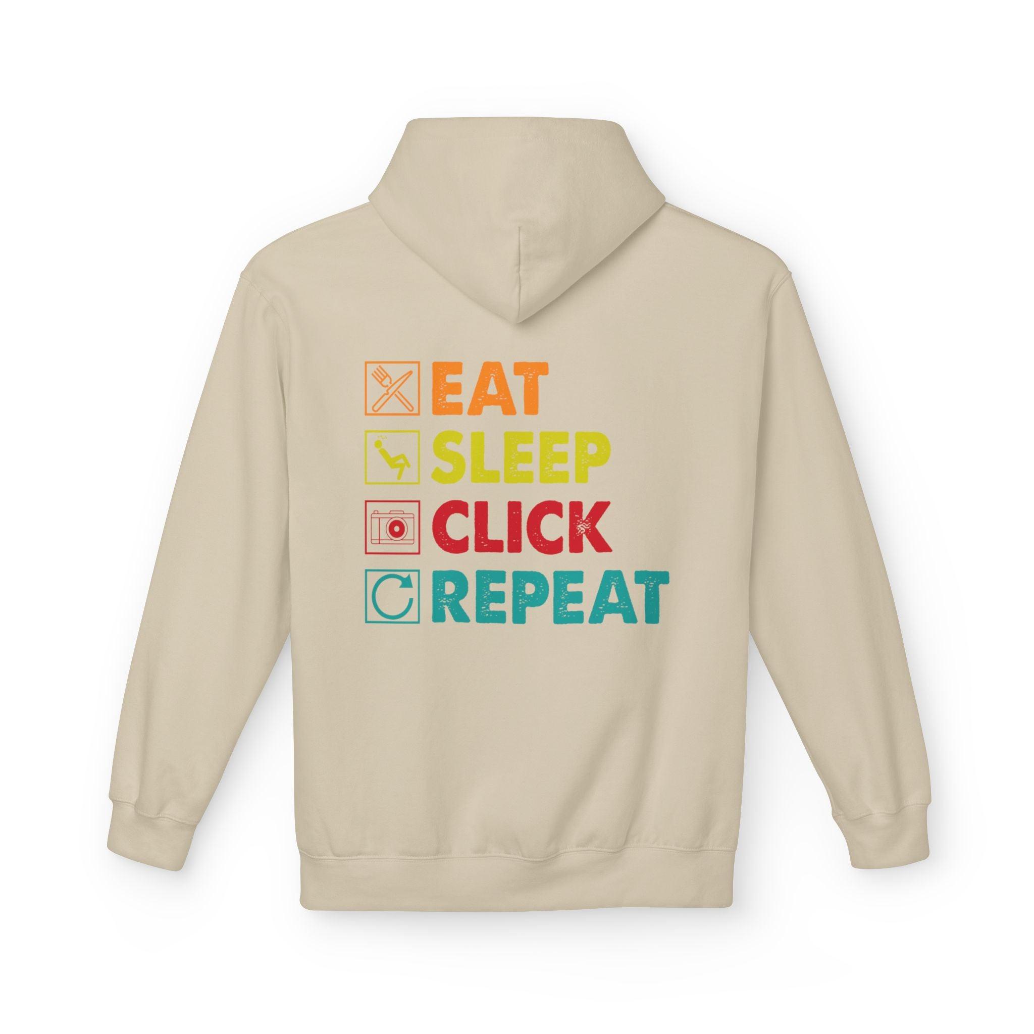 Cozy Photographer Hoodie - "Capture the Moment: Eat, Sleep, Click, Repeat" Fleece Design