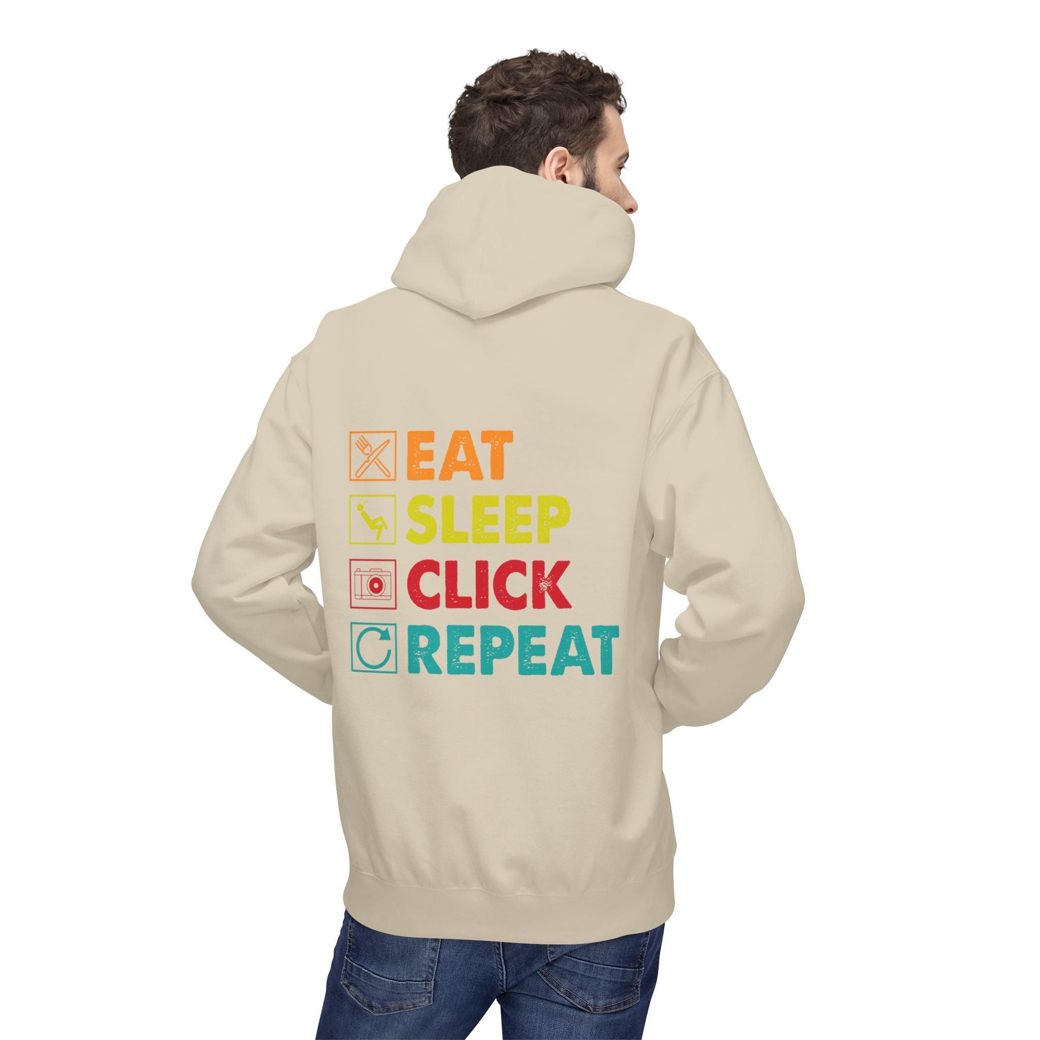 Cozy Photographer Hoodie - "Capture the Moment: Eat, Sleep, Click, Repeat" Fleece Design