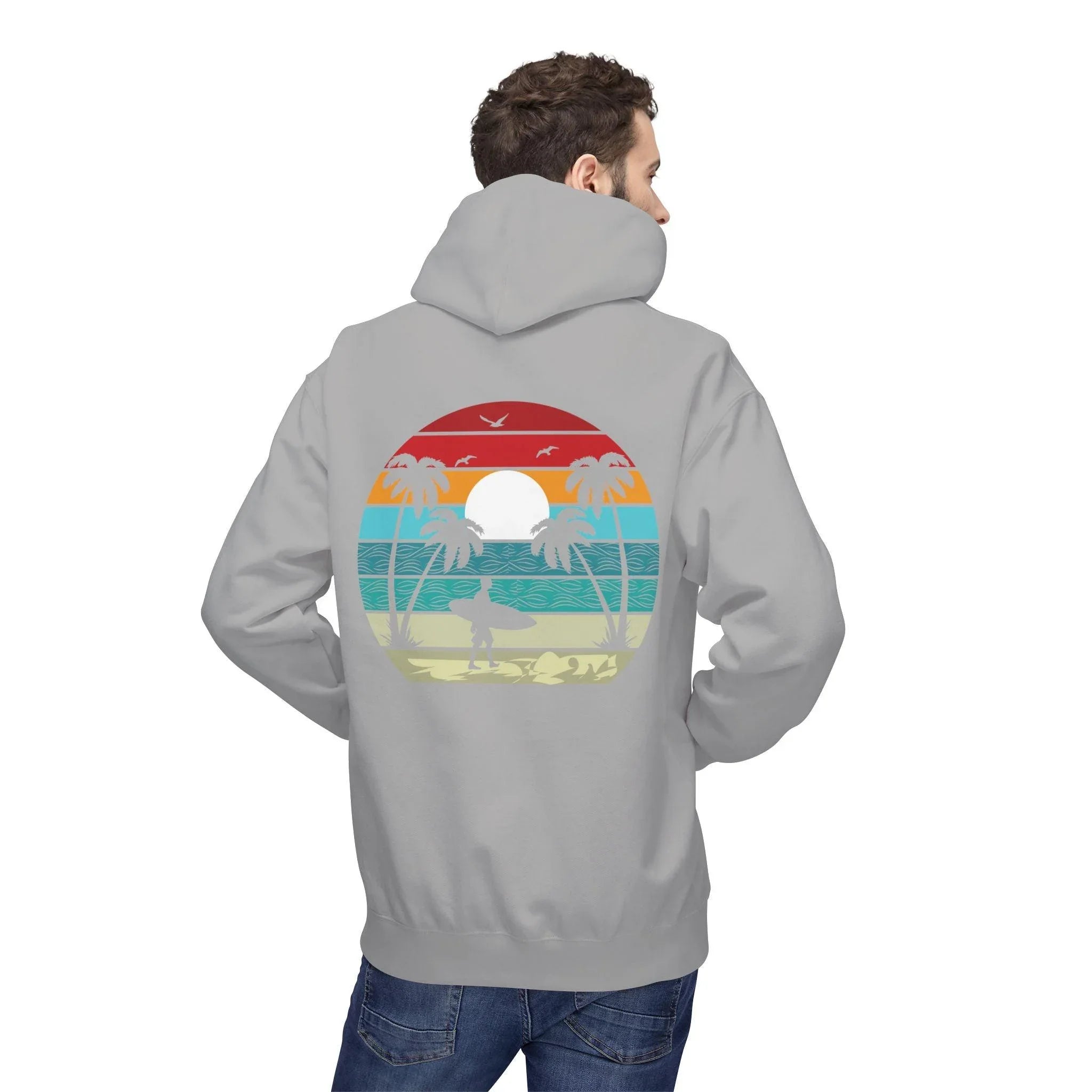 Classic Coastal Vibes Fleece Hoodie - Retro Surfer Style for Ultimate Comfort