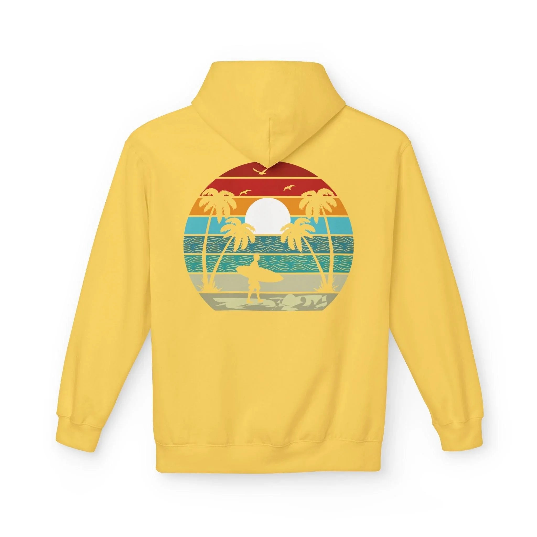 Classic Coastal Vibes Fleece Hoodie - Retro Surfer Style for Ultimate Comfort