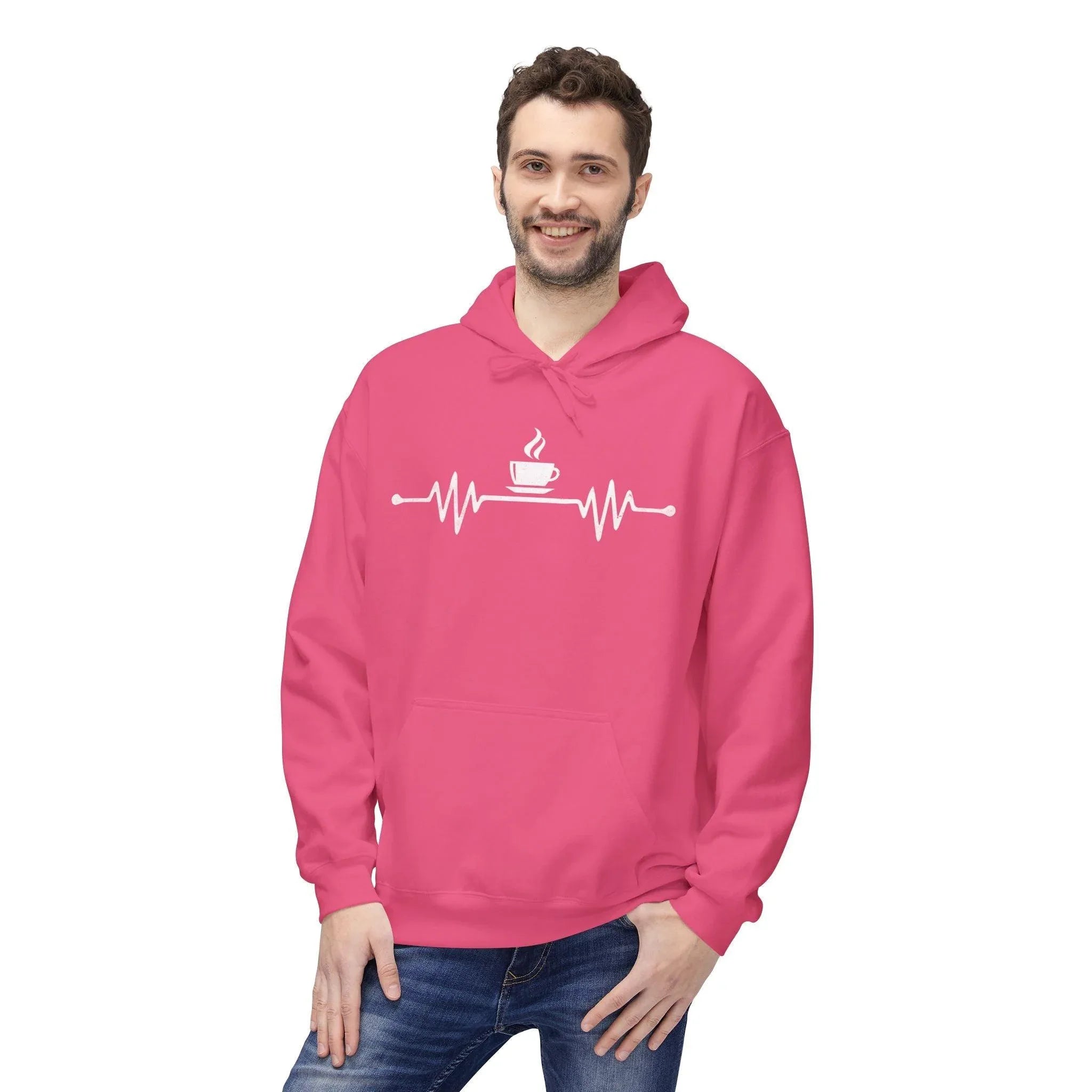 Cozy Coffee Lover's Fleece Hoodie – Heartbeat Design for Ultimate Comfort