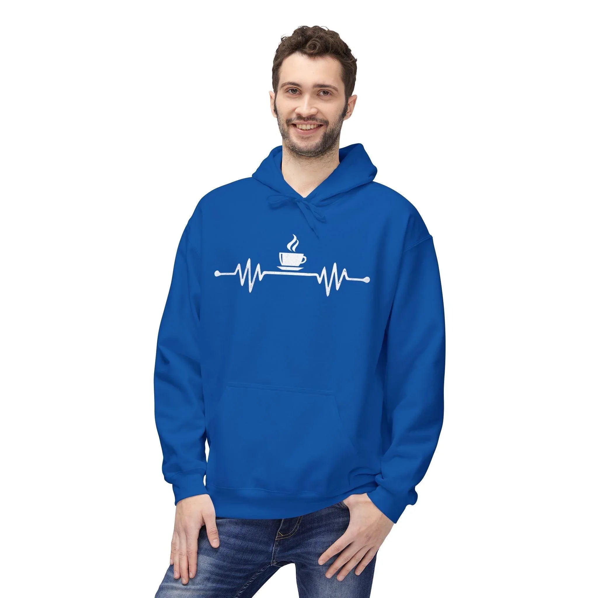 Cozy Coffee Lover's Fleece Hoodie – Heartbeat Design for Ultimate Comfort