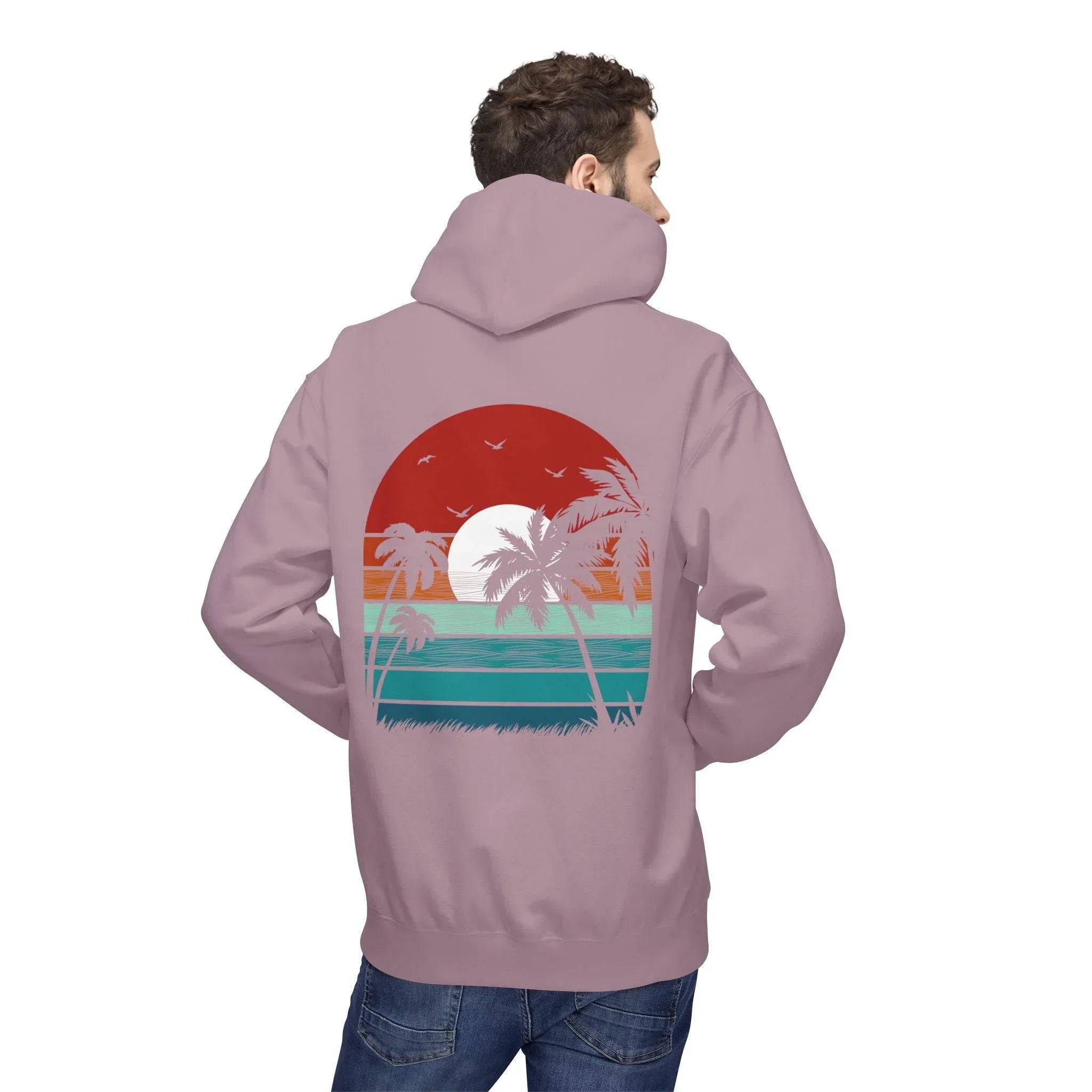 Cozy Retro Palm Tree Sunset Fleece Pullover Hoodie for Ultimate Comfort