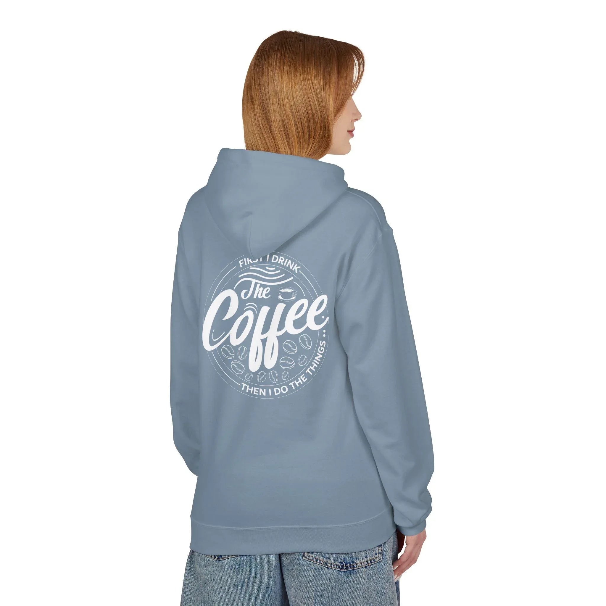 Cozy Up with the "Coffee First" Premium Fleece Hoodie