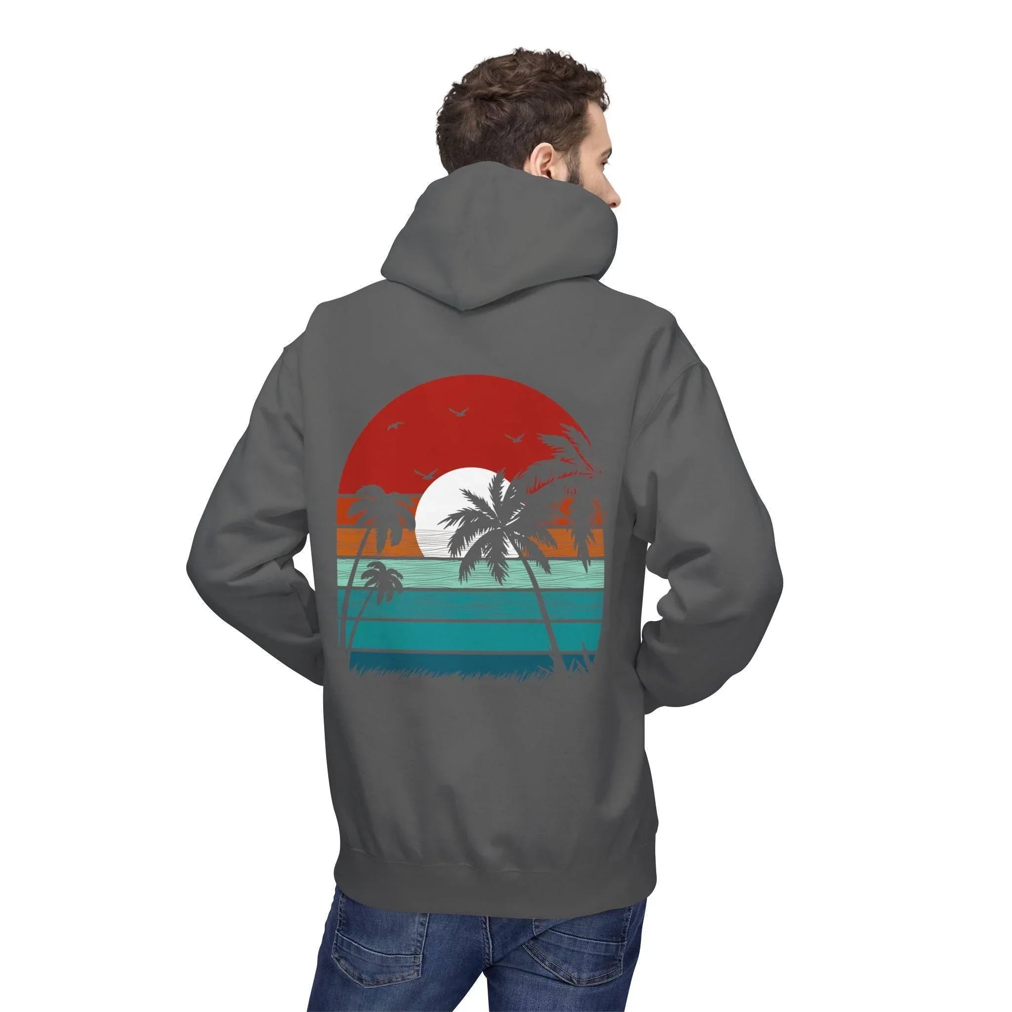Cozy Retro Palm Tree Sunset Fleece Pullover Hoodie for Ultimate Comfort