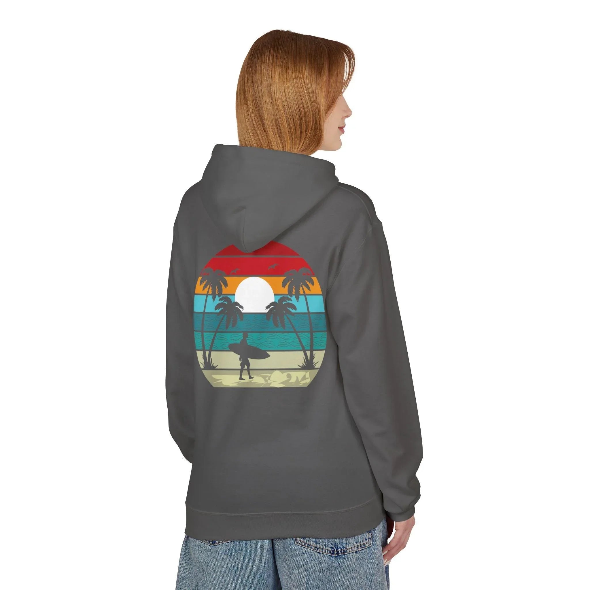 Classic Coastal Vibes Fleece Hoodie - Retro Surfer Style for Ultimate Comfort