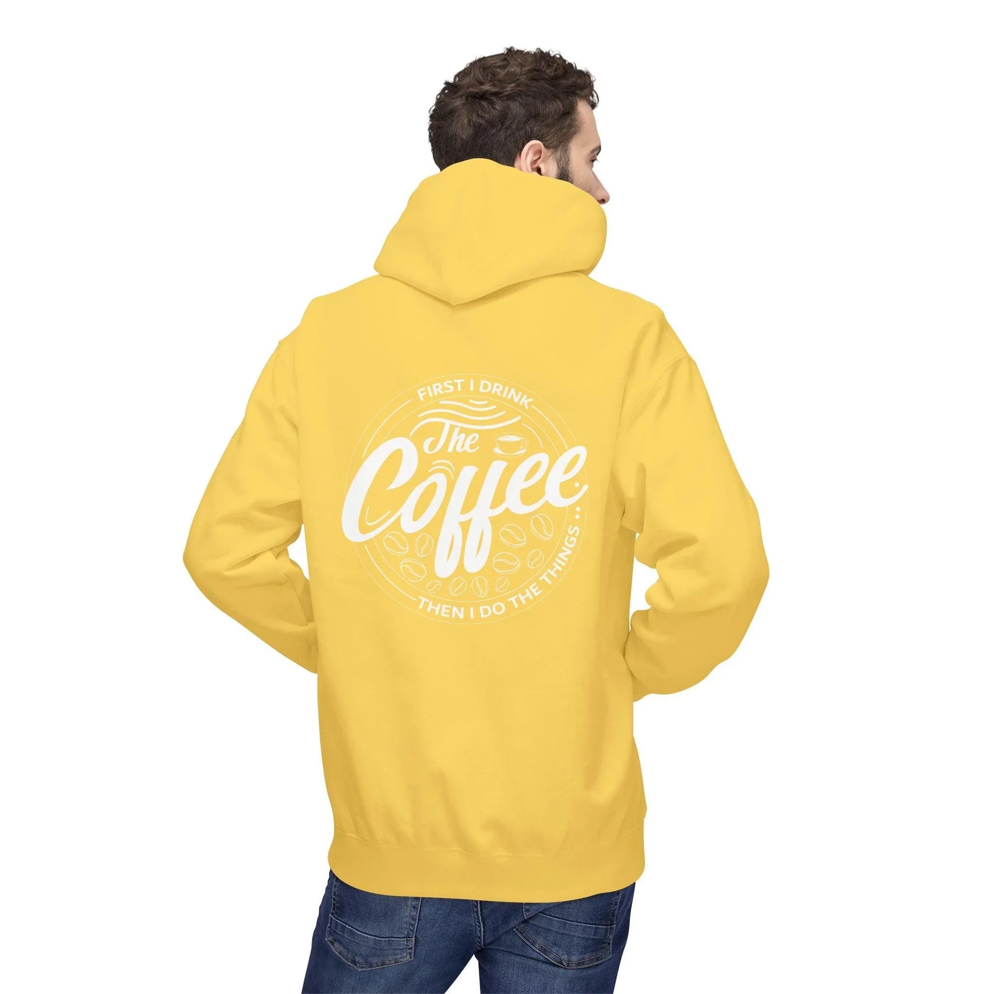 Cozy Up with the "Coffee First" Premium Fleece Hoodie
