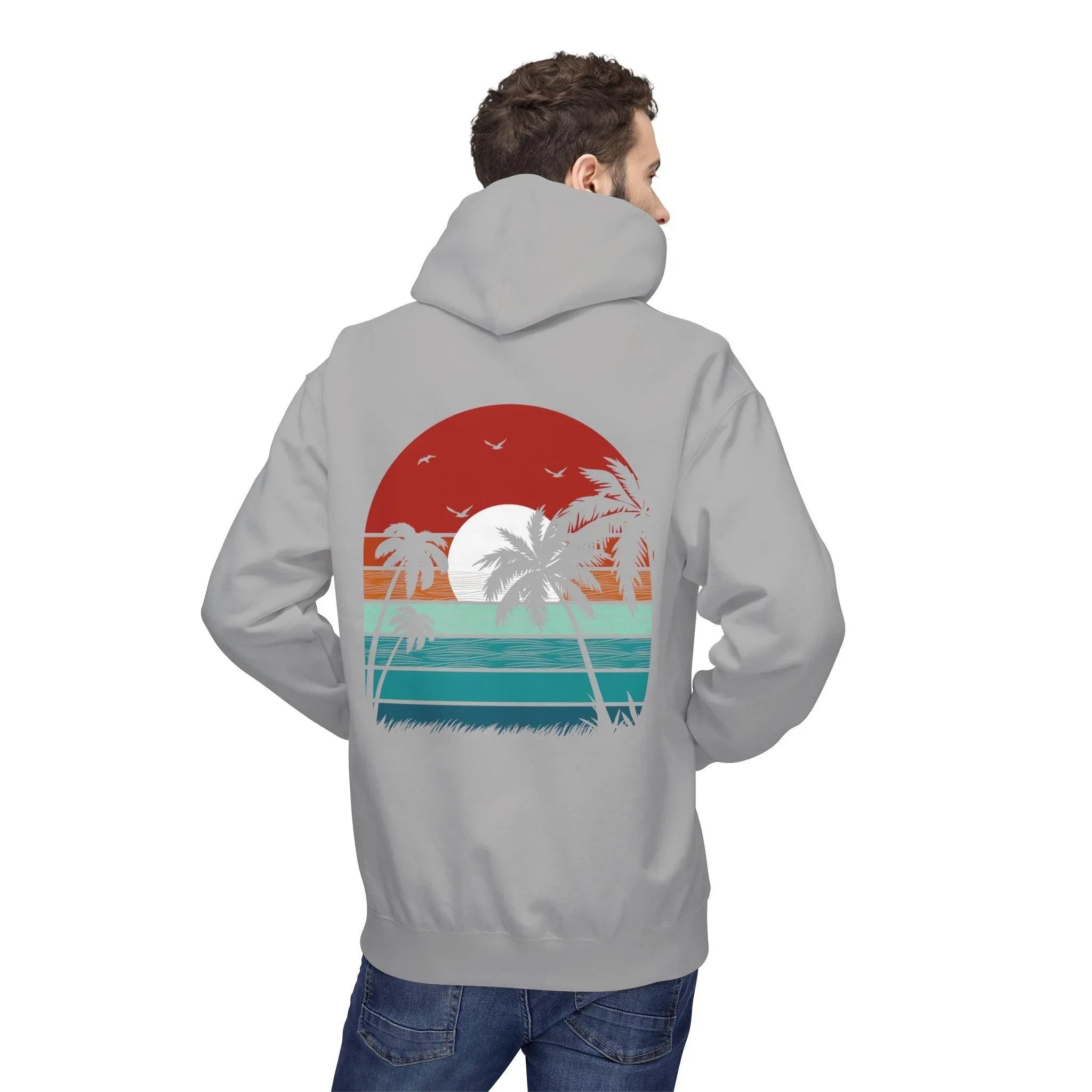 Cozy Retro Palm Tree Sunset Fleece Pullover Hoodie for Ultimate Comfort