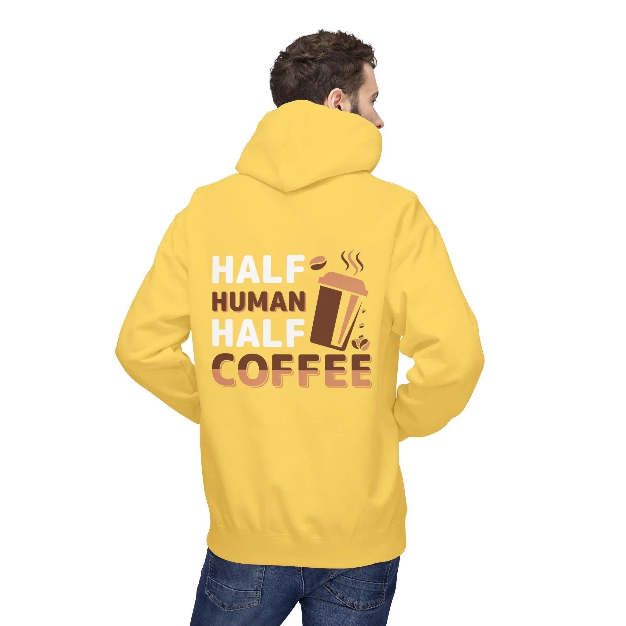Cozy Coffee Lover's Fleece Hoodie: Half Human, Half Brewed Bliss