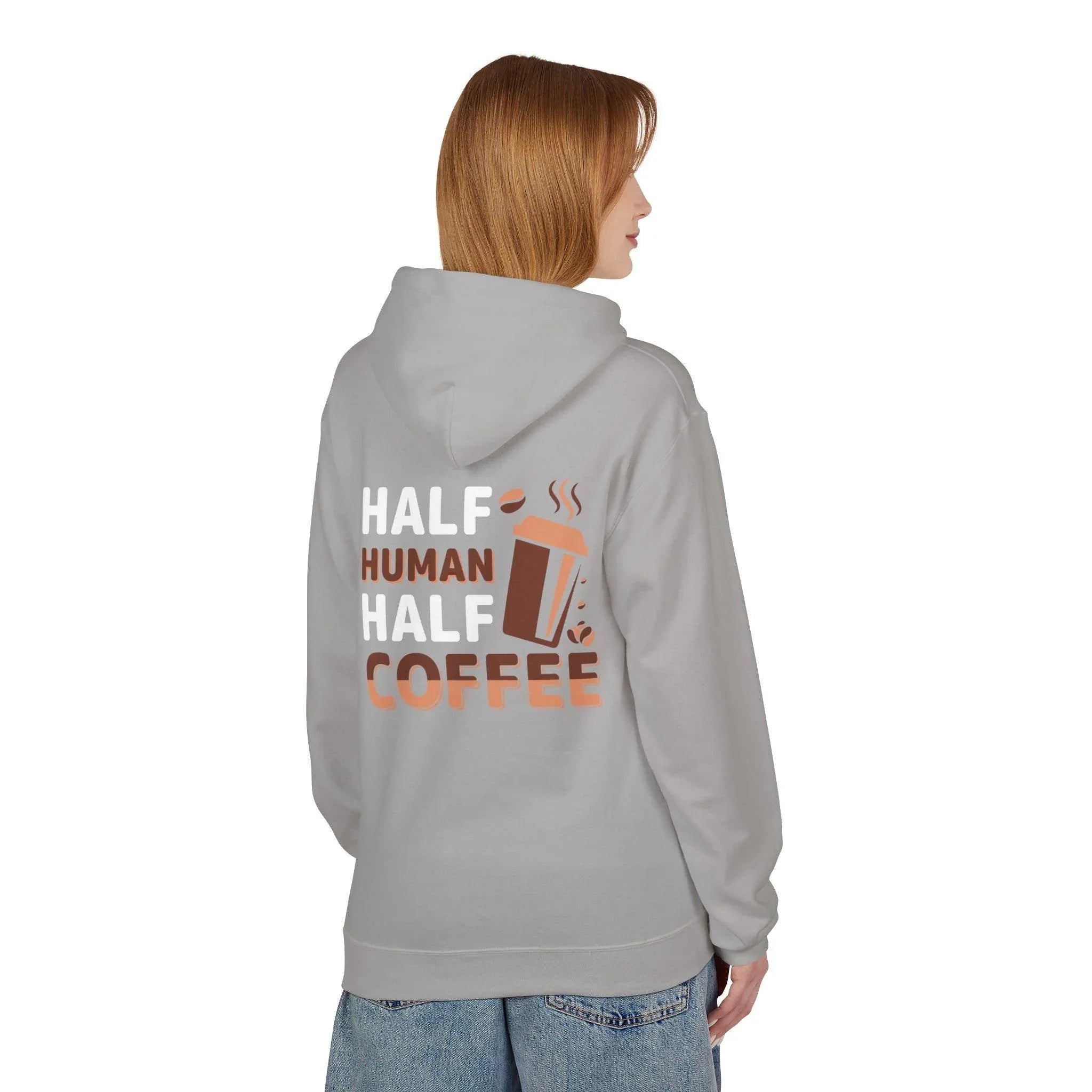 Cozy Coffee Lover's Fleece Hoodie: Half Human, Half Brewed Bliss
