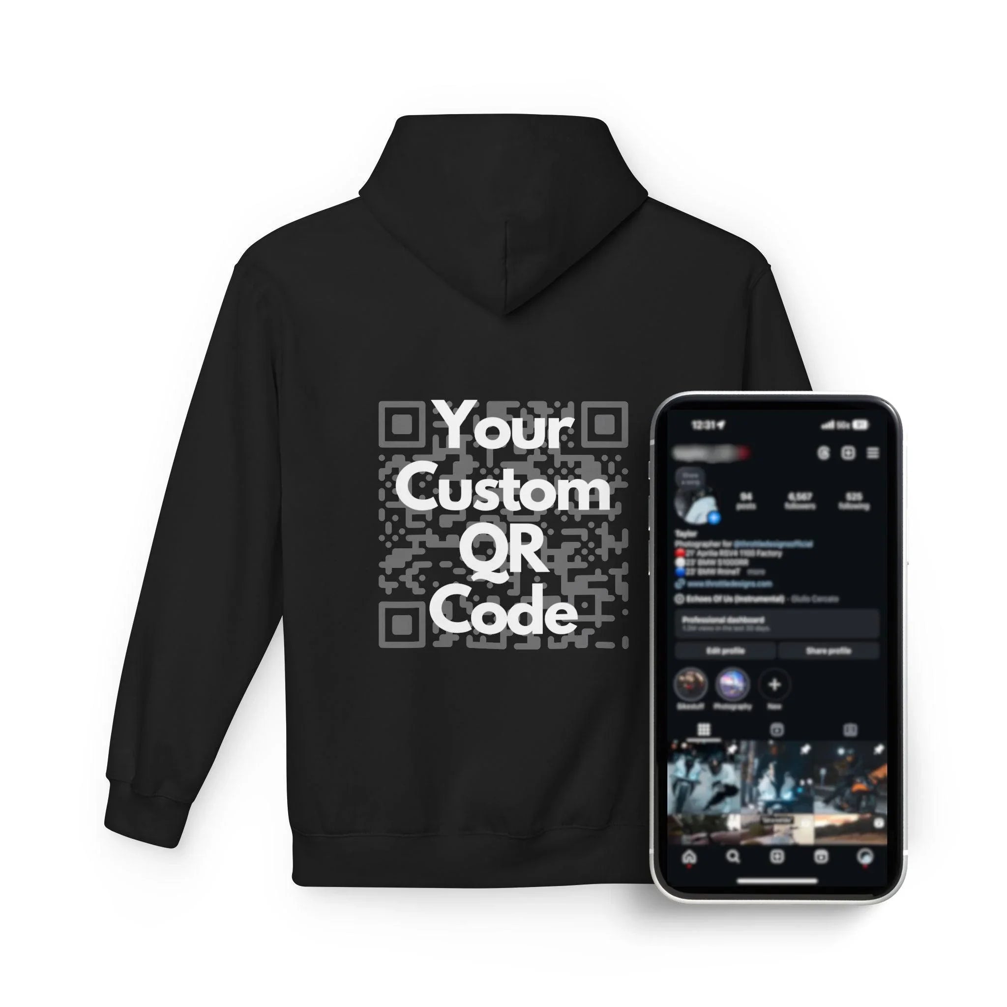 Customizable QR Code Fleece Hoodie for Social Media Engagement