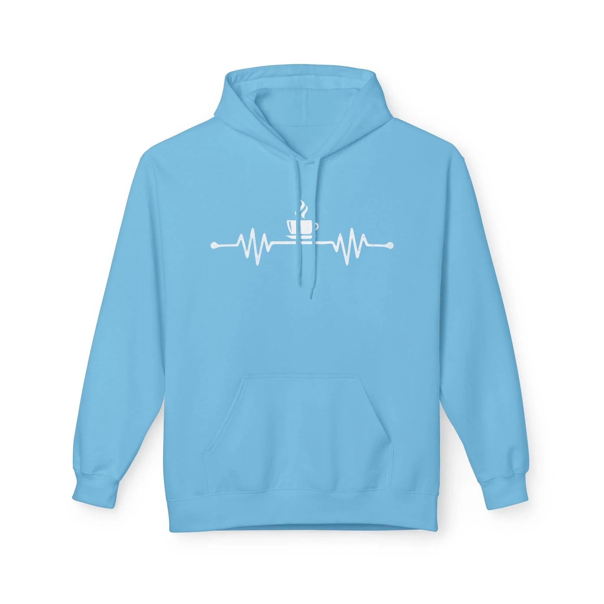 Cozy Coffee Lover's Fleece Hoodie – Heartbeat Design for Ultimate Comfort