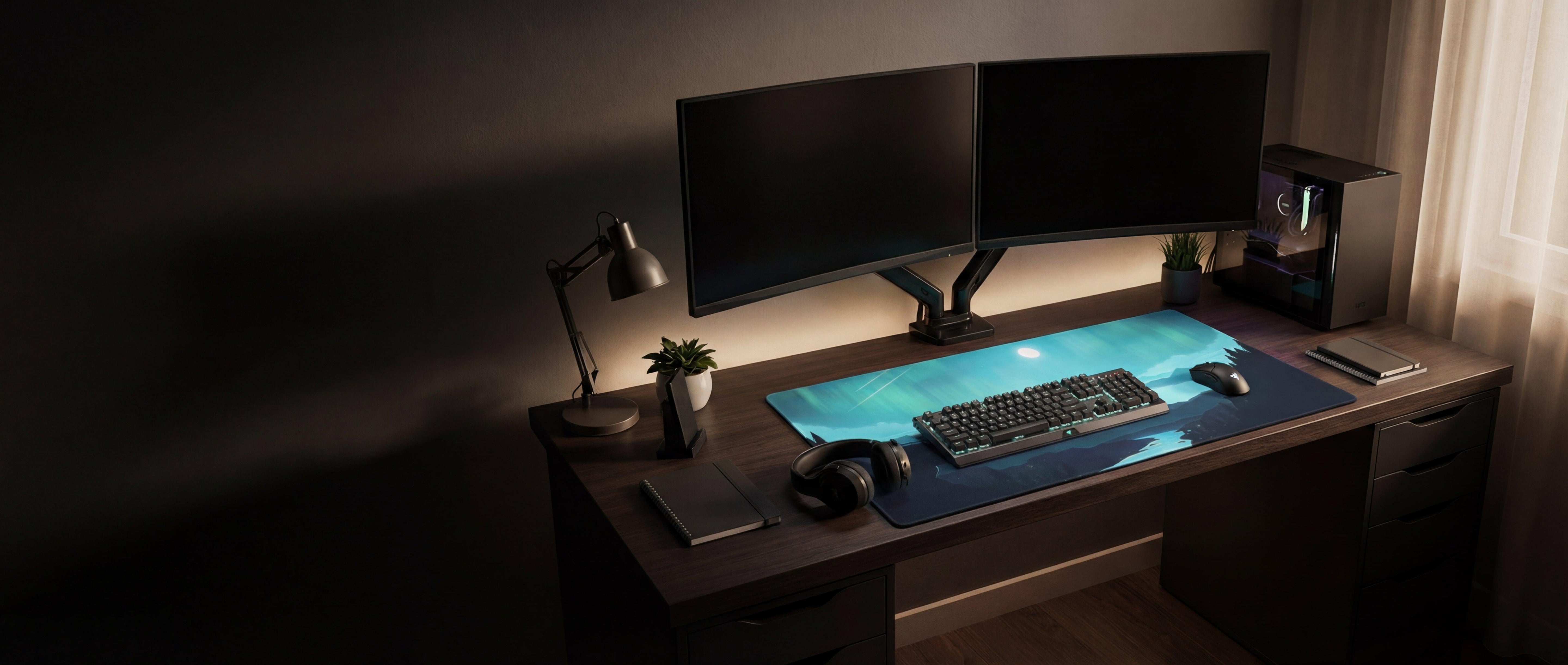 Blue illuminated gaming mousepad with a subtle wave pattern design.