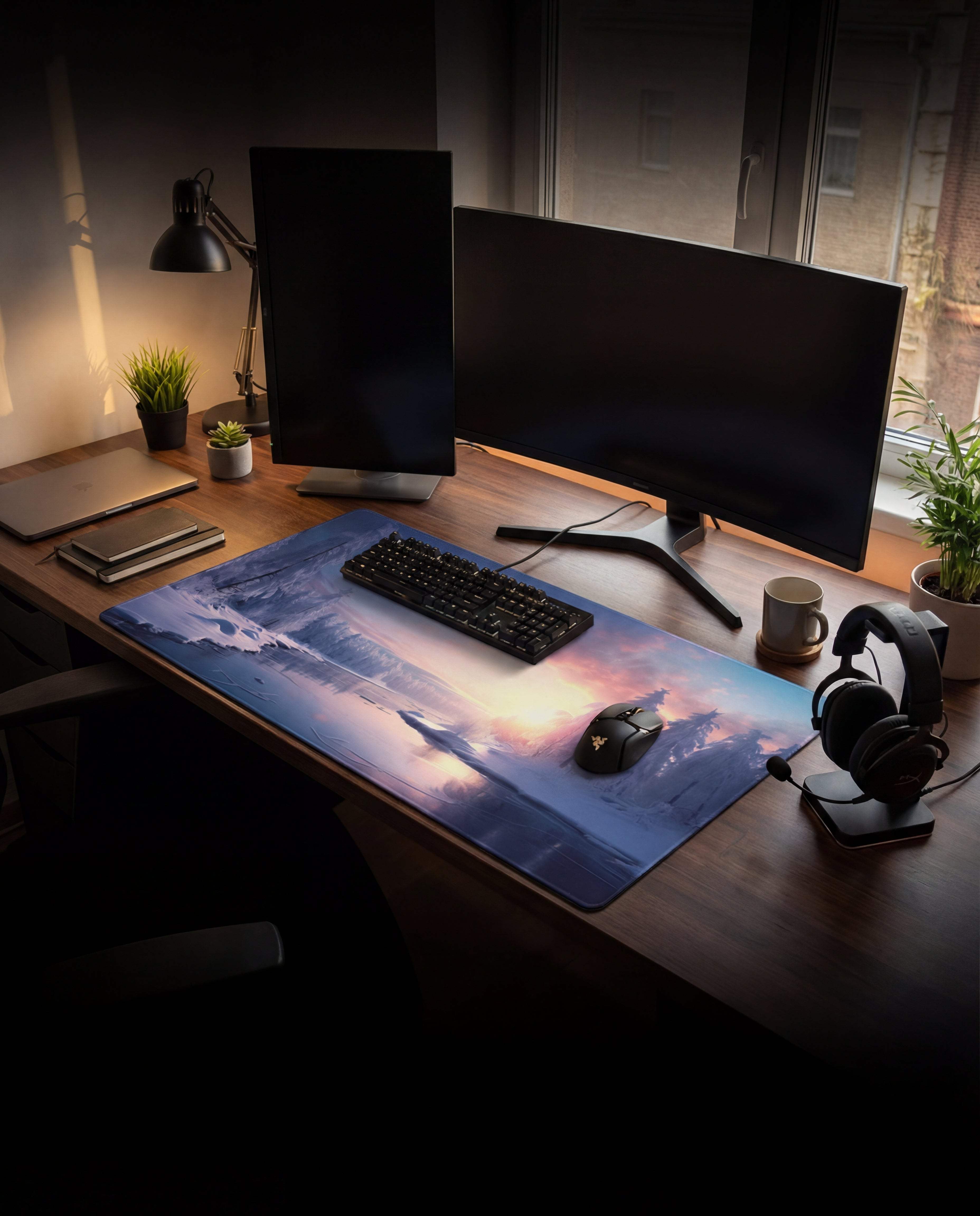 Blue and purple mountain landscape gaming mousepad