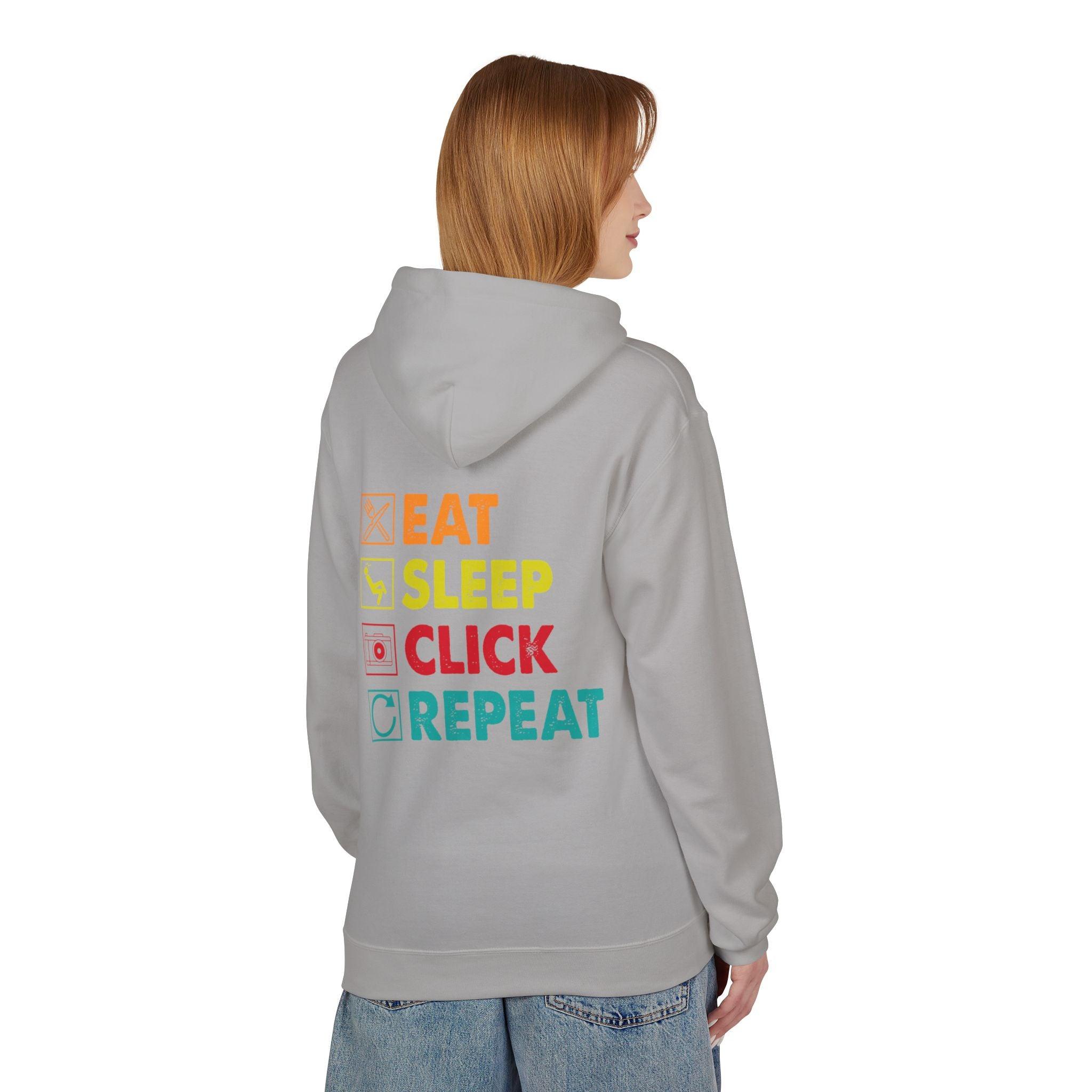 Cozy Photographer Hoodie - "Capture the Moment: Eat, Sleep, Click, Repeat" Fleece Design