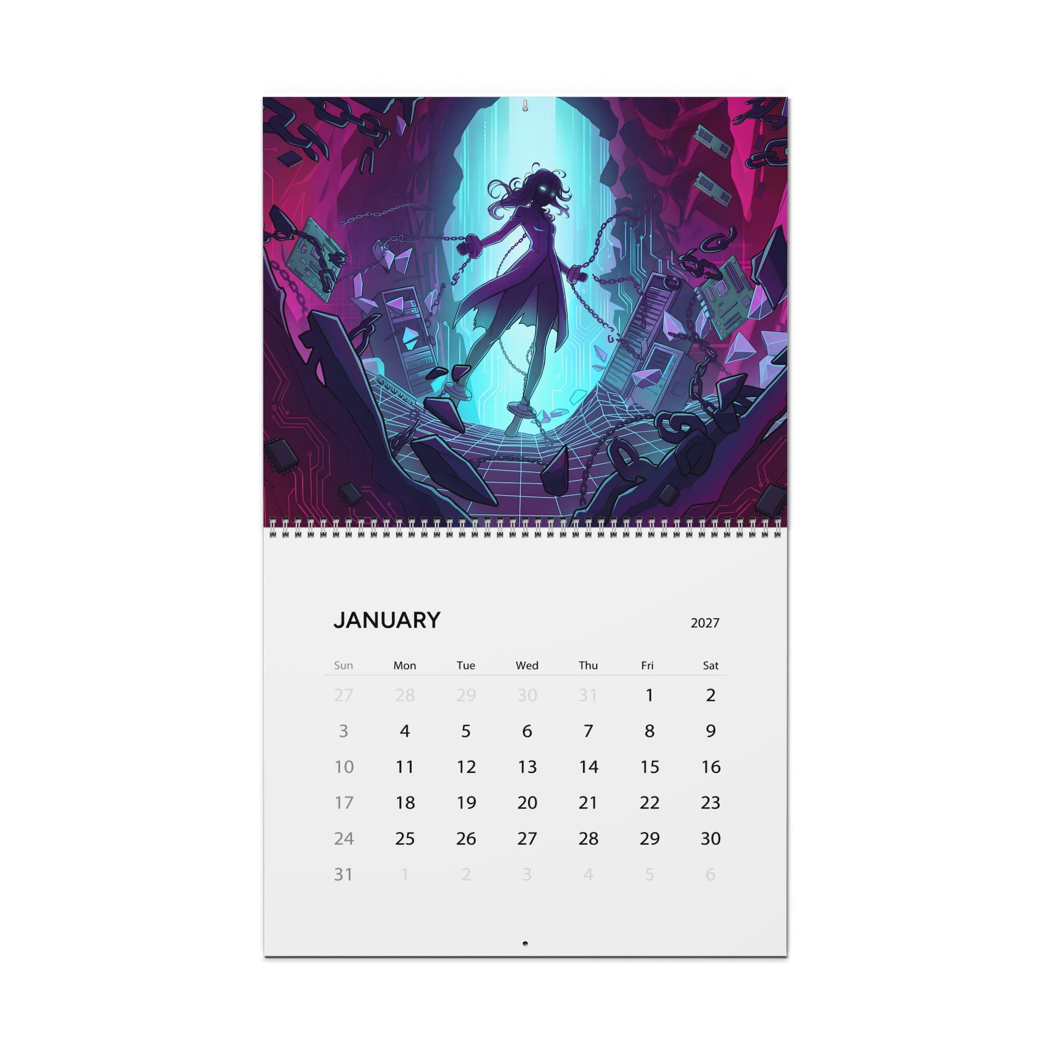 2027 Fantasy Vaporwave Artwork Wall Calendar – Retro Futuristic Neon Fantasy Art Collection