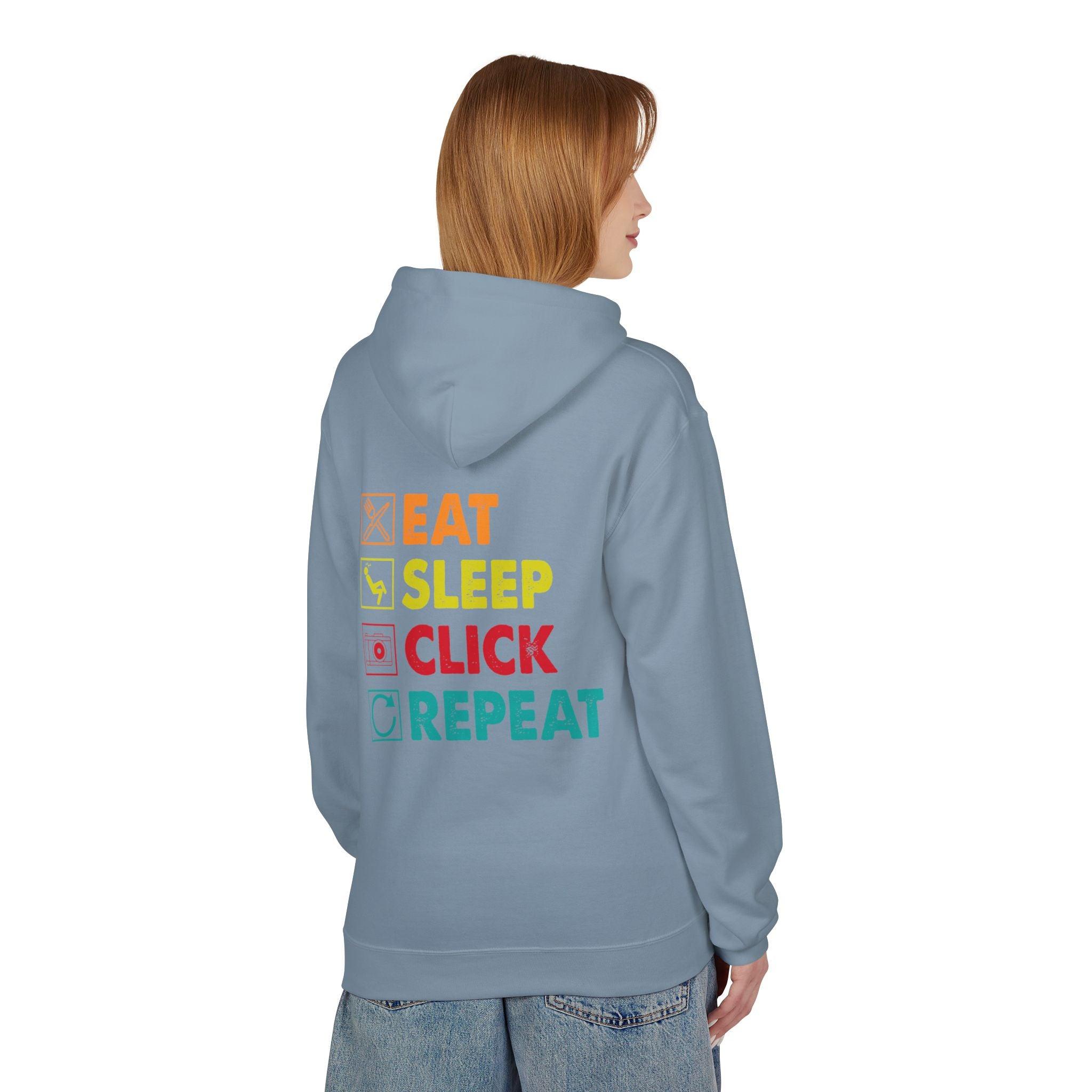 Cozy Photographer Hoodie - "Capture the Moment: Eat, Sleep, Click, Repeat" Fleece Design