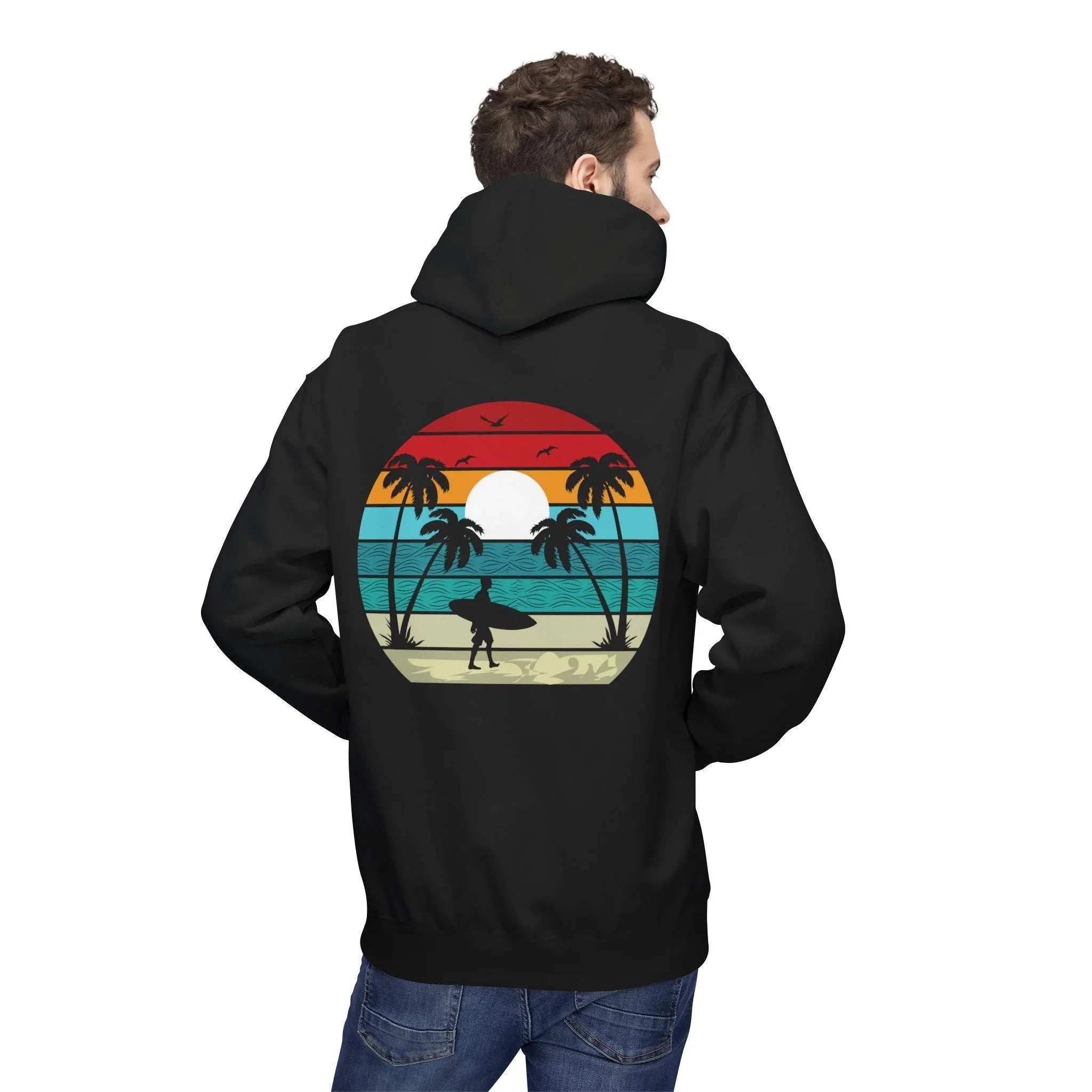 Classic Coastal Vibes Fleece Hoodie - Retro Surfer Style for Ultimate Comfort