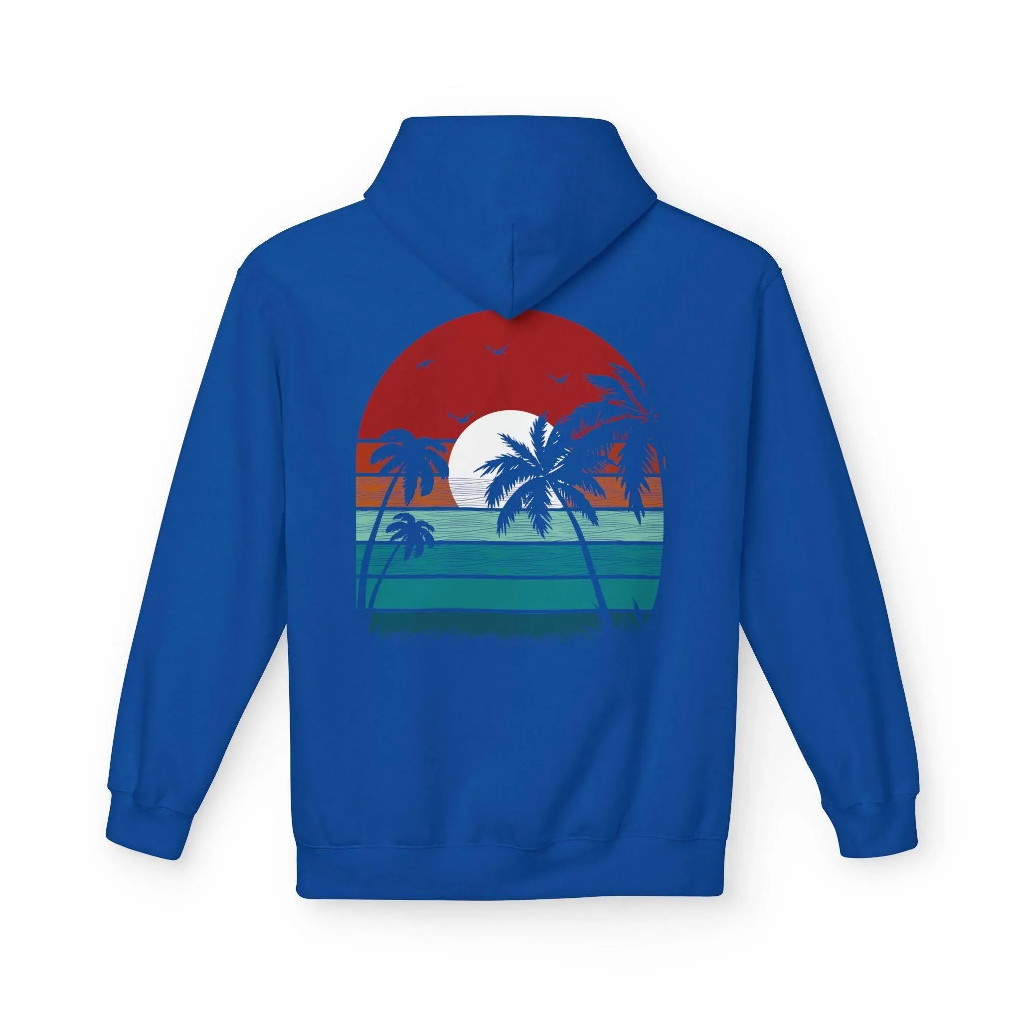 Cozy Retro Palm Tree Sunset Fleece Pullover Hoodie for Ultimate Comfort
