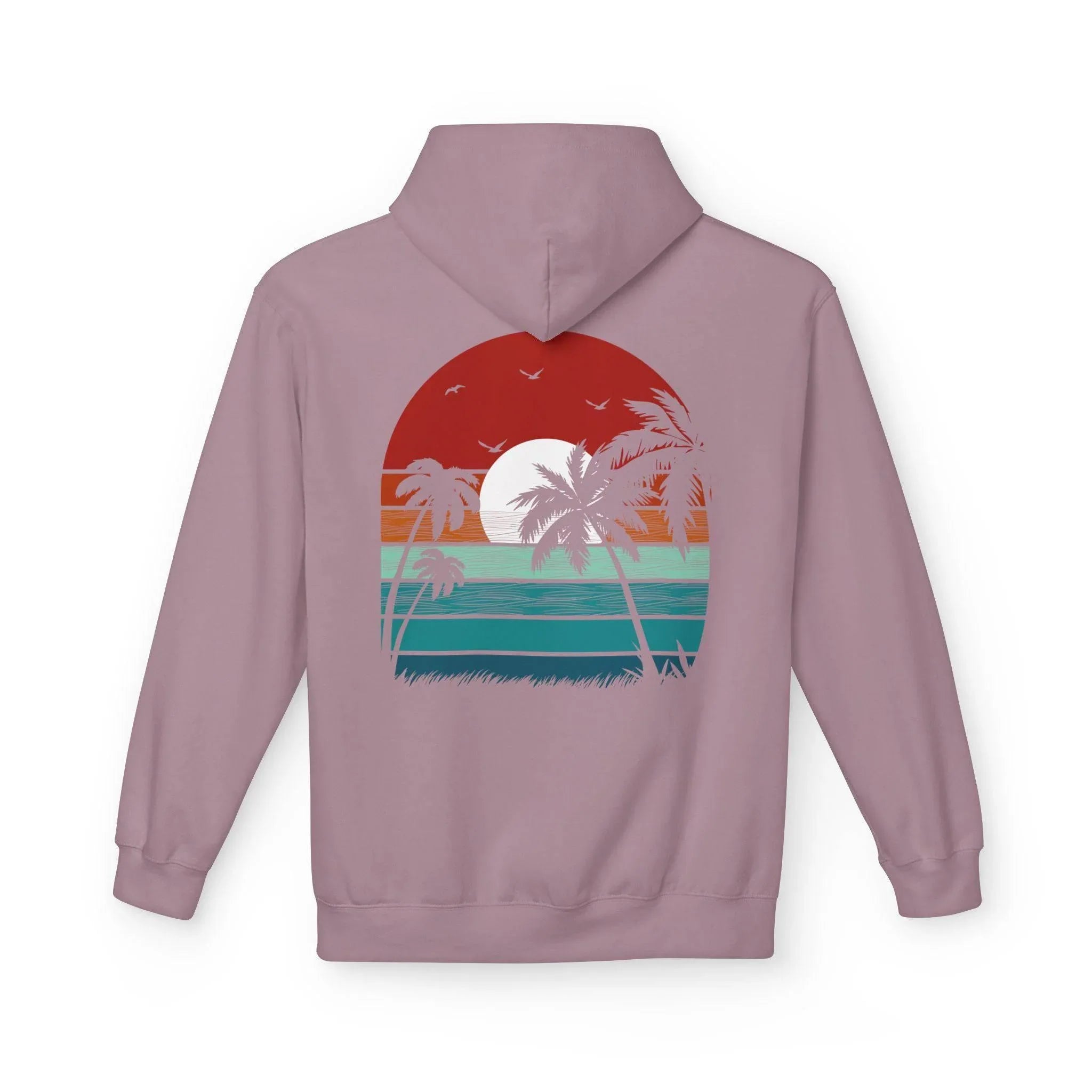 Cozy Retro Palm Tree Sunset Fleece Pullover Hoodie for Ultimate Comfort