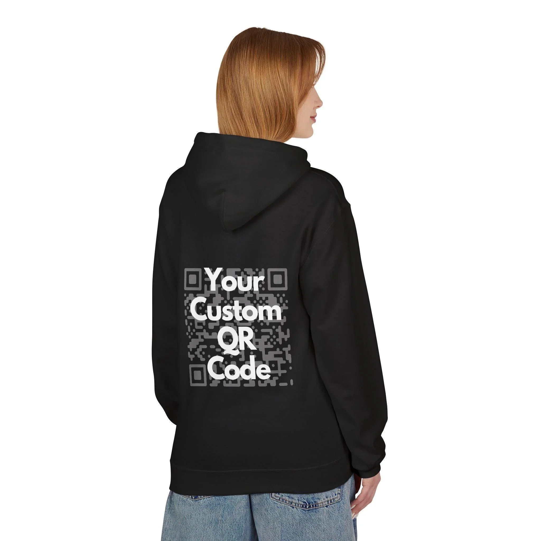 Customizable QR Code Fleece Hoodie for Social Media Engagement