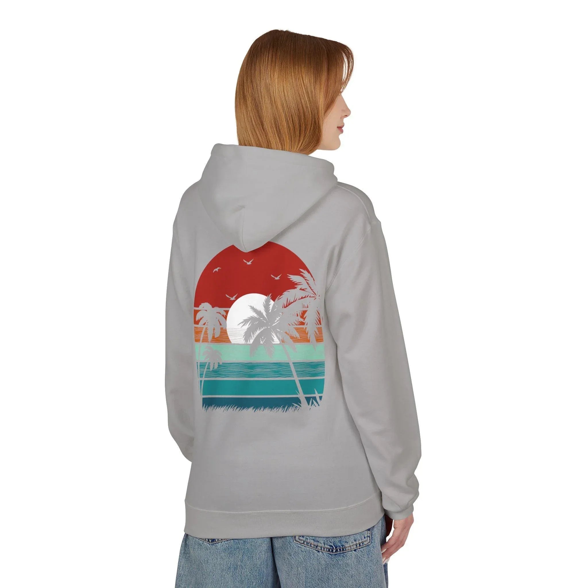Cozy Retro Palm Tree Sunset Fleece Pullover Hoodie for Ultimate Comfort