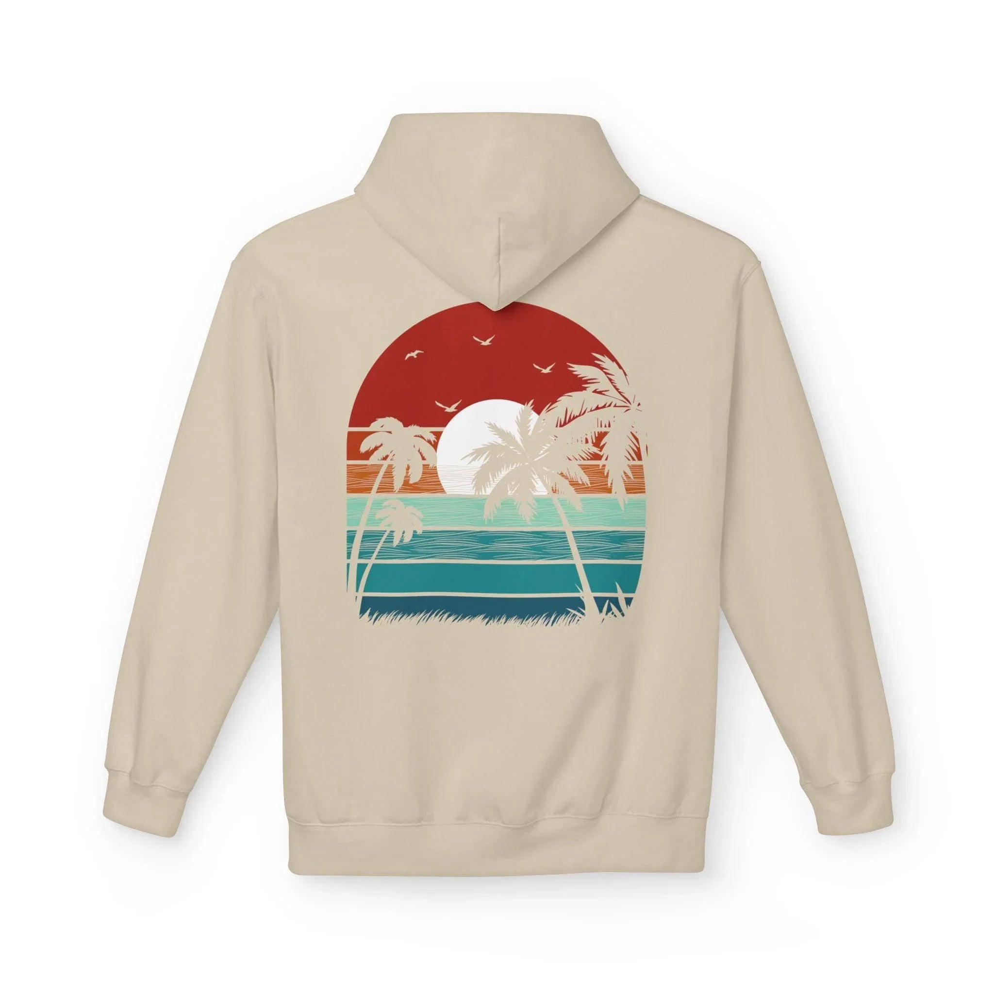 Cozy Retro Palm Tree Sunset Fleece Pullover Hoodie for Ultimate Comfort