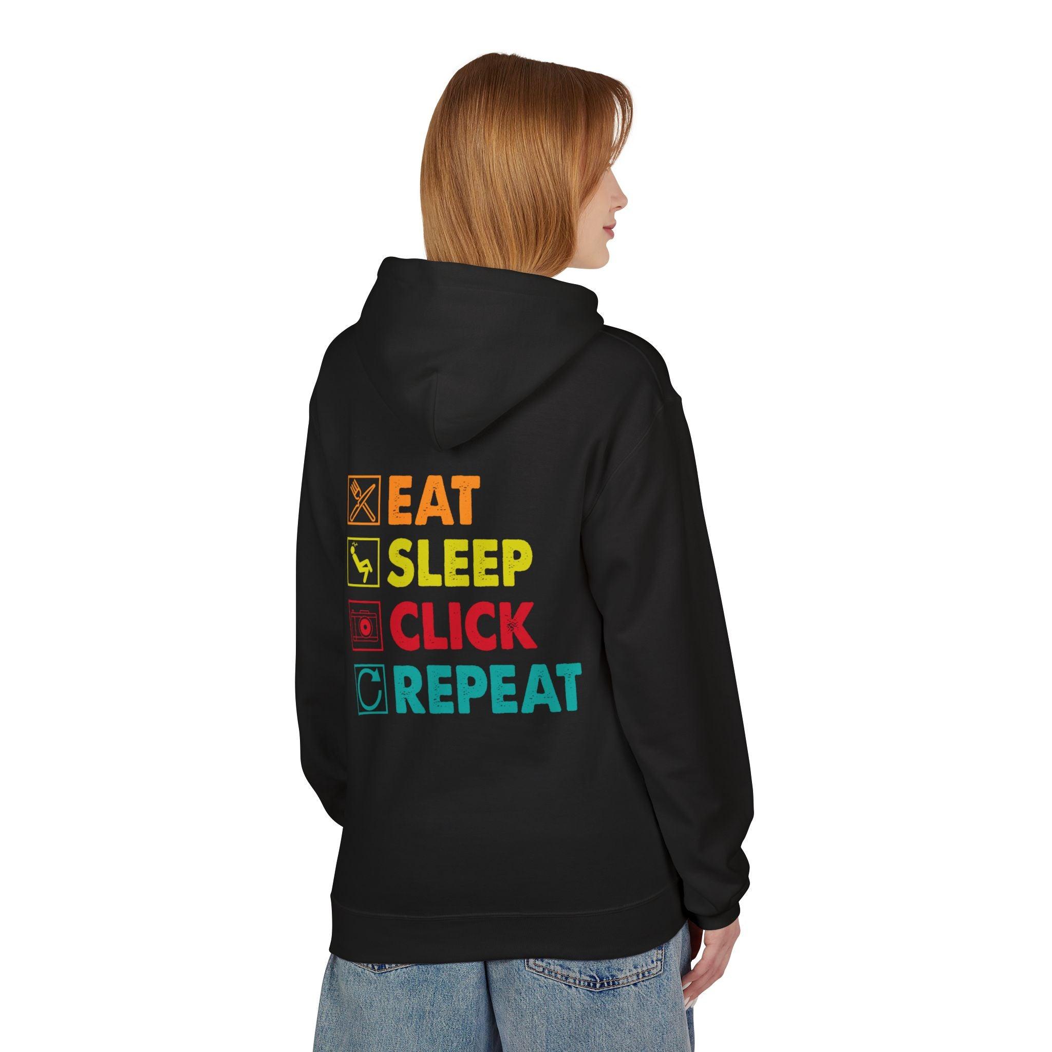 Cozy Photographer Hoodie - "Capture the Moment: Eat, Sleep, Click, Repeat" Fleece Design