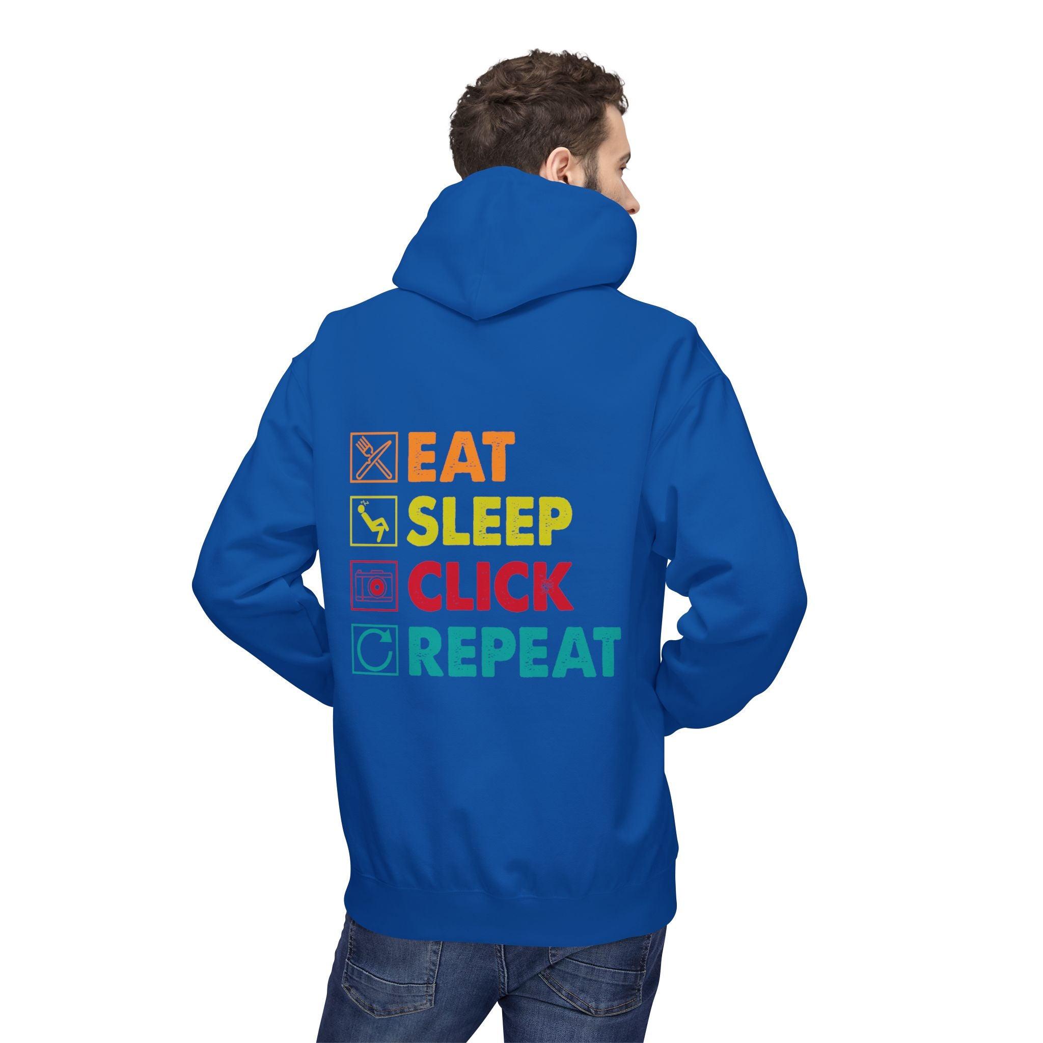 Cozy Photographer Hoodie - "Capture the Moment: Eat, Sleep, Click, Repeat" Fleece Design