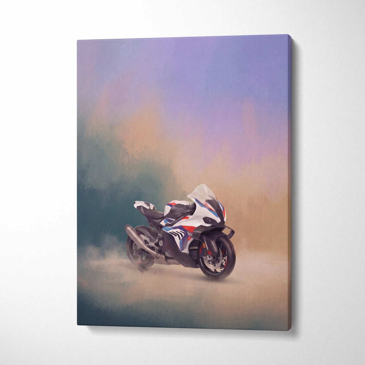 White blue and red bmw m1000rr inspired motorcycle artwork on canvas supersport racing home decor print