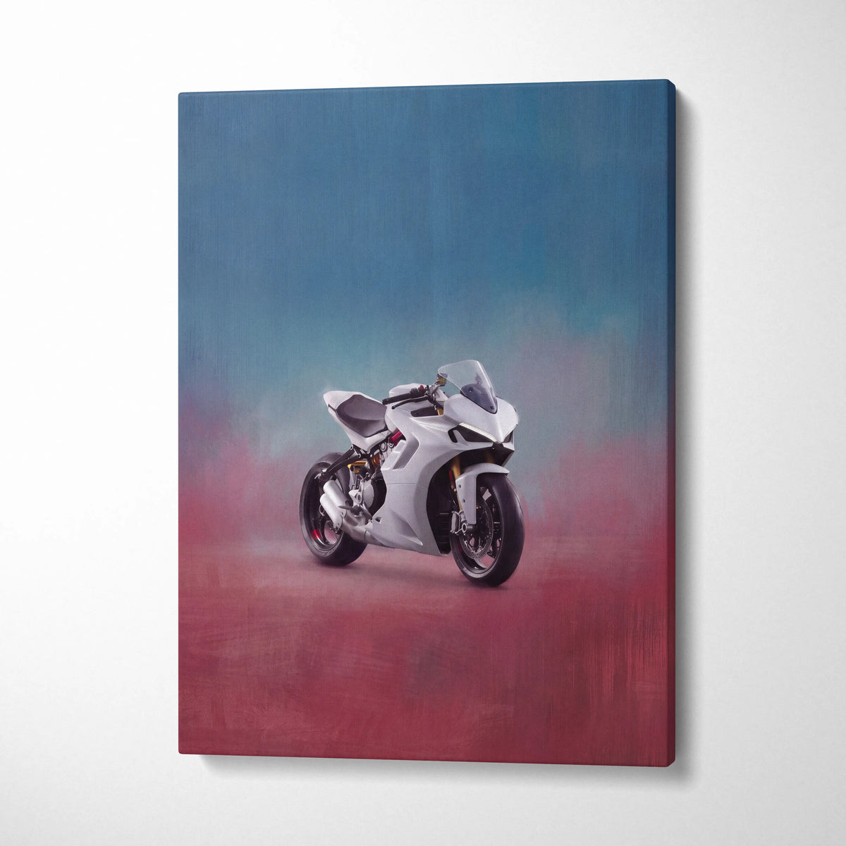 Ducati Panigale Inspired Sport Bike Wall Art, White Canvas Art & Italian Superbike Print