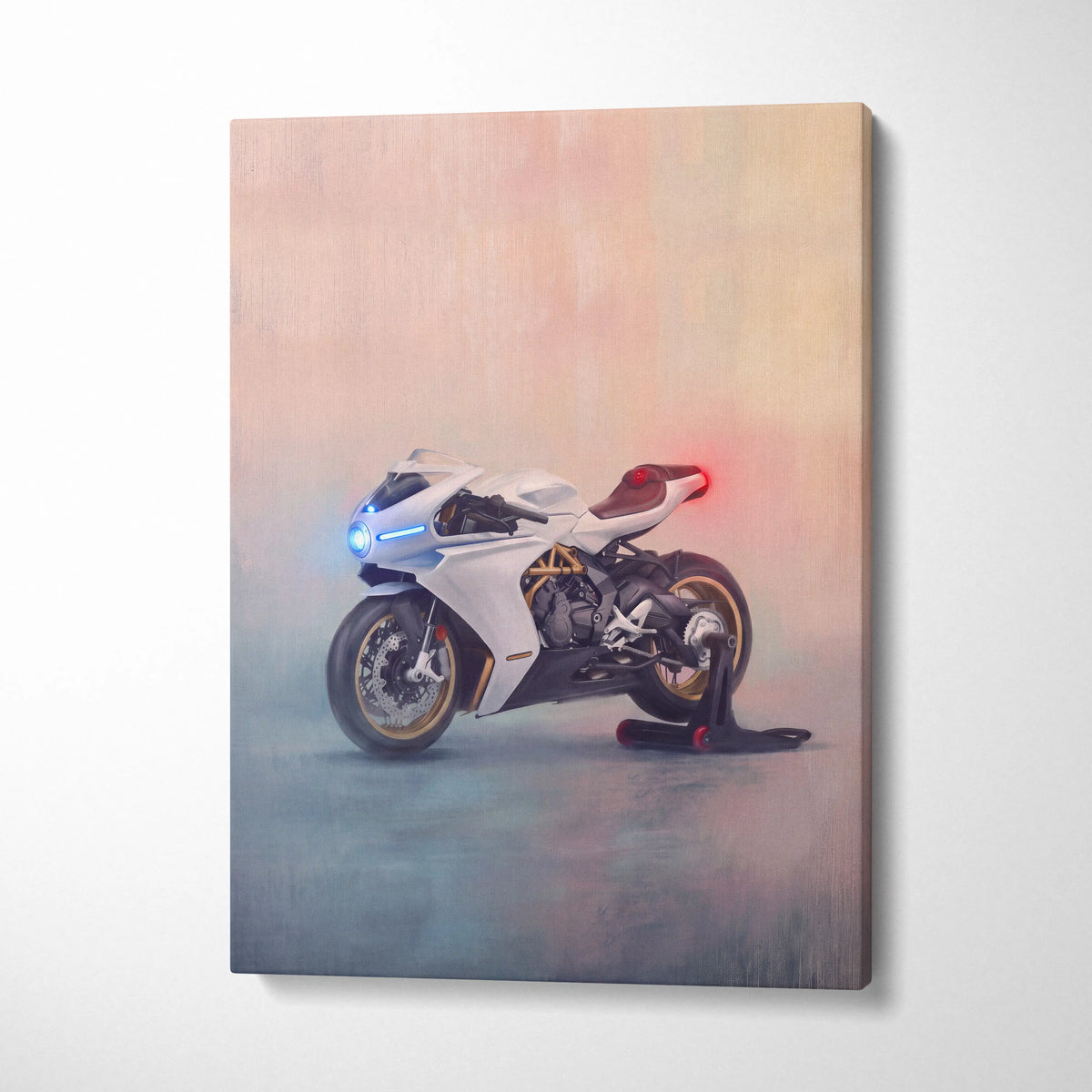 MV Agusta Superveloce Inspired Motorcycle Wall Art, Retro Canvas Print & Cafe Racer Decor