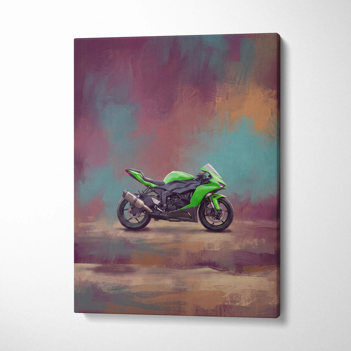 Kawasaki Ninja ZX-6R Inspired Motorcycle Wall Art, Supersport Canvas Print & Track Decor