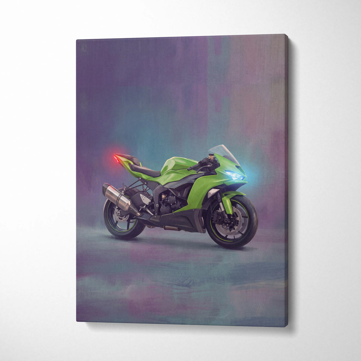 Kawasaki Ninja ZX-6R Inspired Motorcycle Wall Art, Racing Canvas Print & Superbike Wall Decor