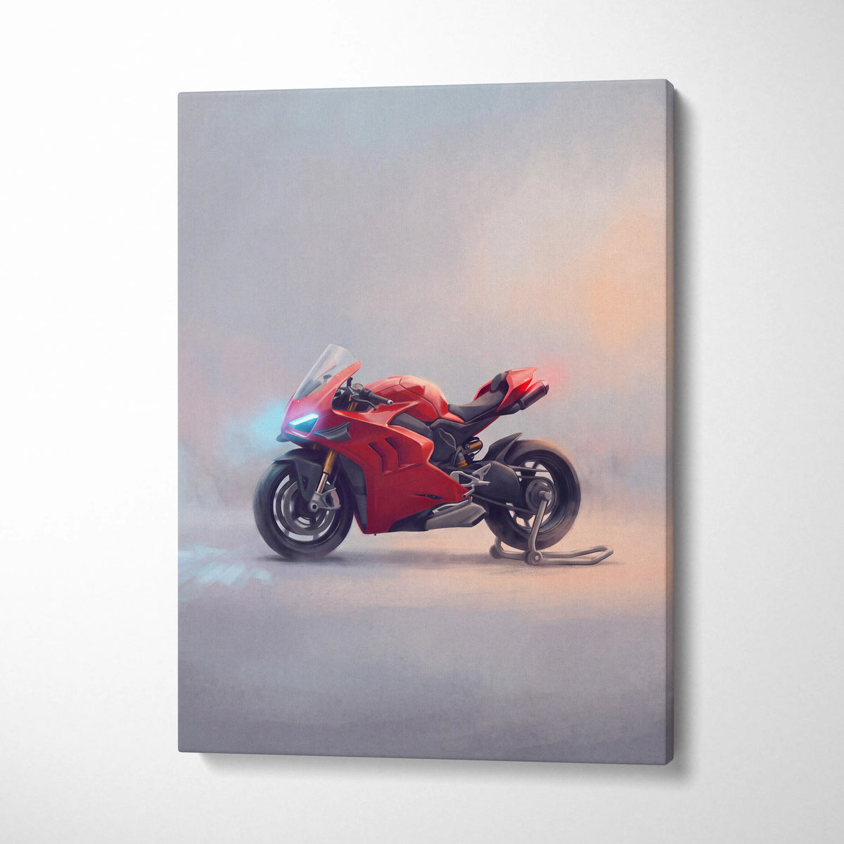 Red Ducati Panigale V4S sport bike artwork on canvas for track racing and superbike home decor