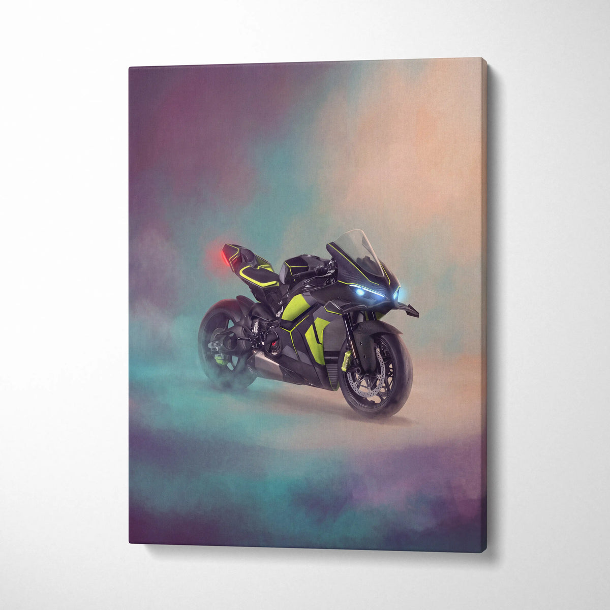 Ducati Panigale V4 Lamborghini Inspired Sport Bike Wall Art, Track Racing Canvas Art & Garage Decor