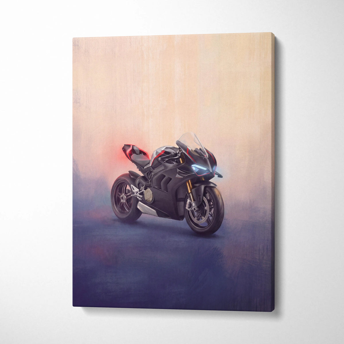 Ducati Panigale V4SP Inspired Canvas Art, Black Sport Bike Wall Art & Track Superbike Decor