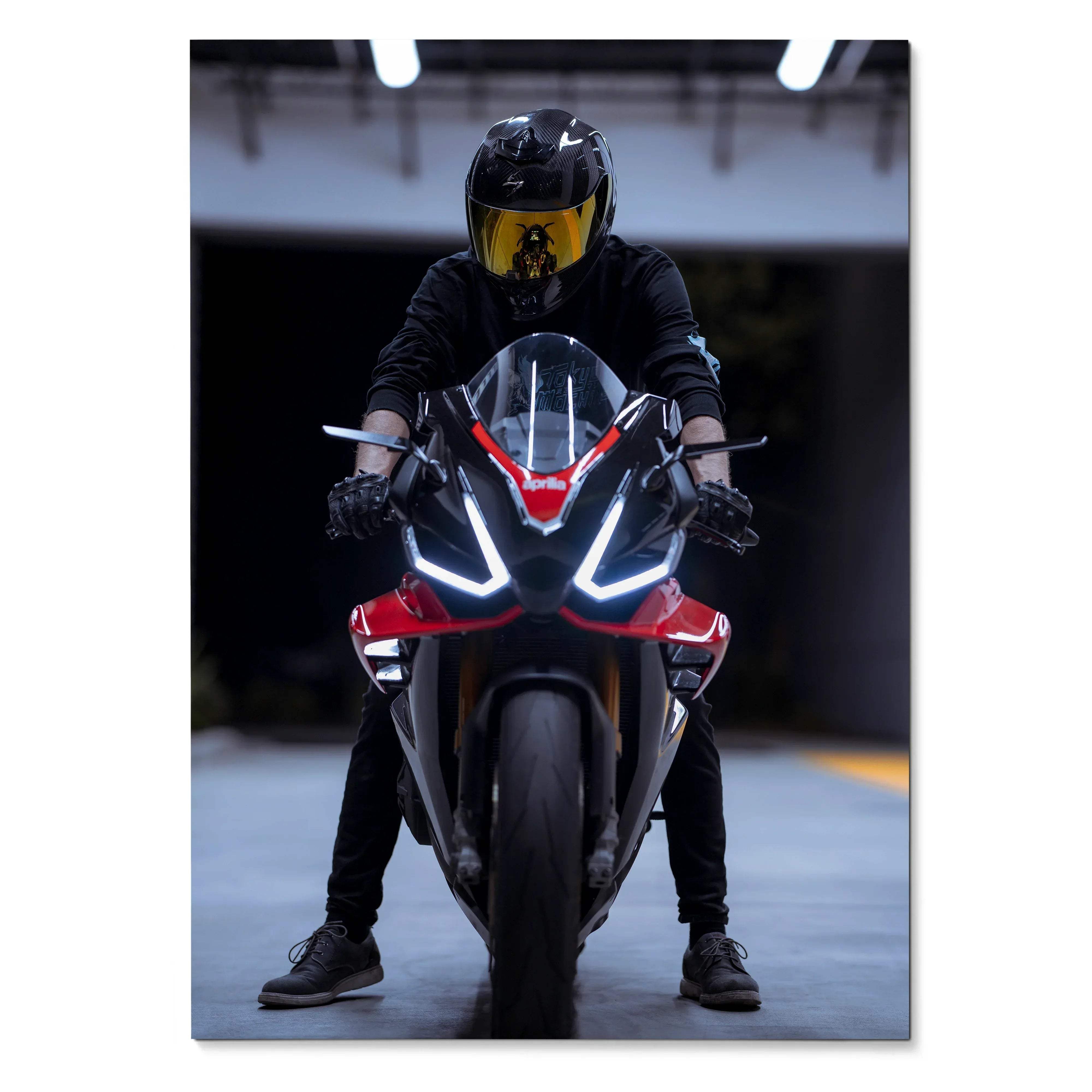 Biker Poster #020 - Male | Scorpion R1 Helmet | Aprilia RSV4 Motorcycle - Throttle Designs