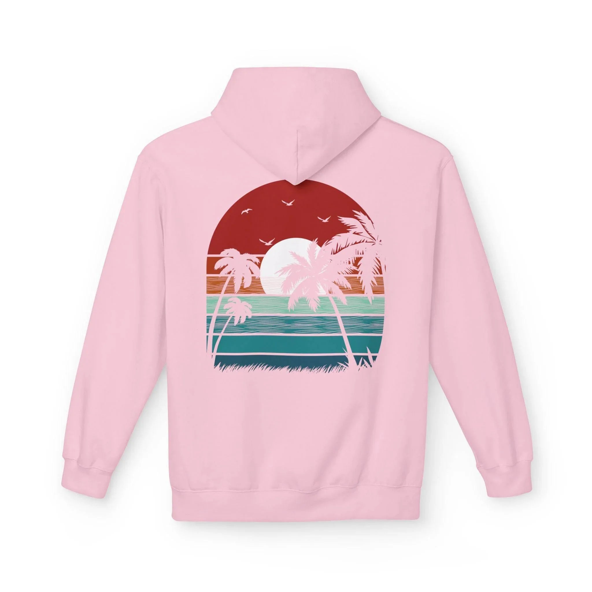 Cozy Retro Palm Tree Sunset Fleece Pullover Hoodie for Ultimate Comfort