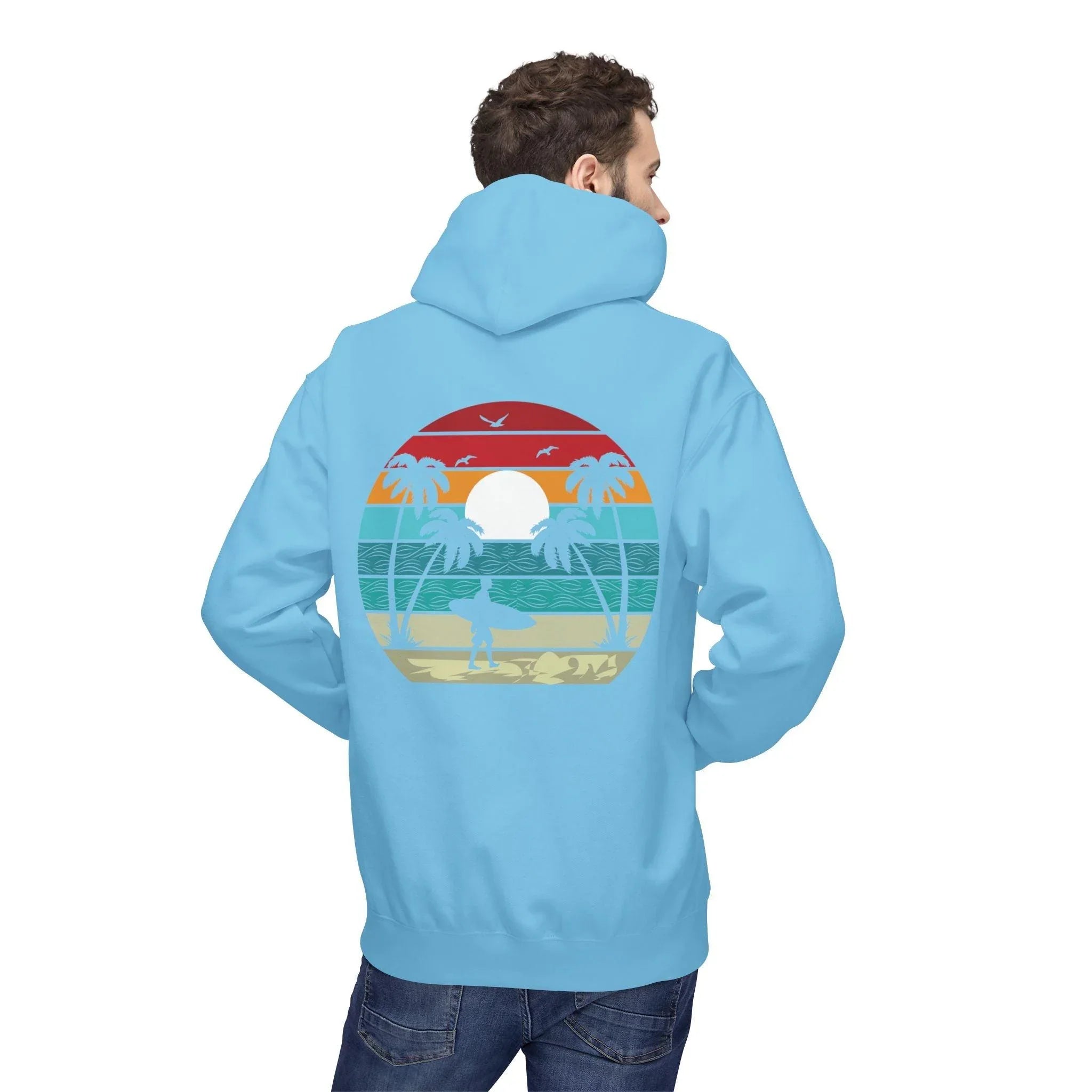 Classic Coastal Vibes Fleece Hoodie - Retro Surfer Style for Ultimate Comfort