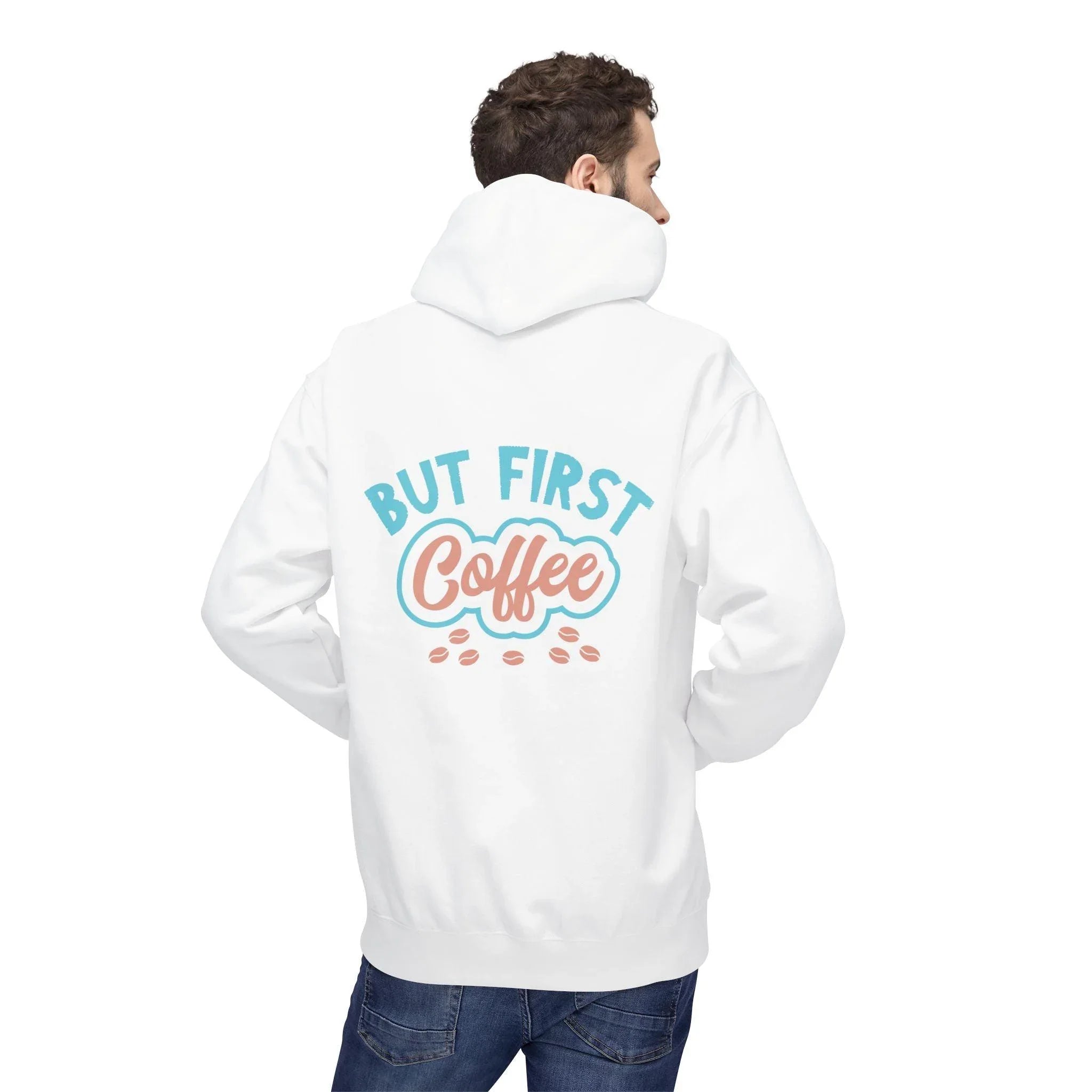 Cozy "But First Coffee" Fleece Hoodie for Coffee Lovers