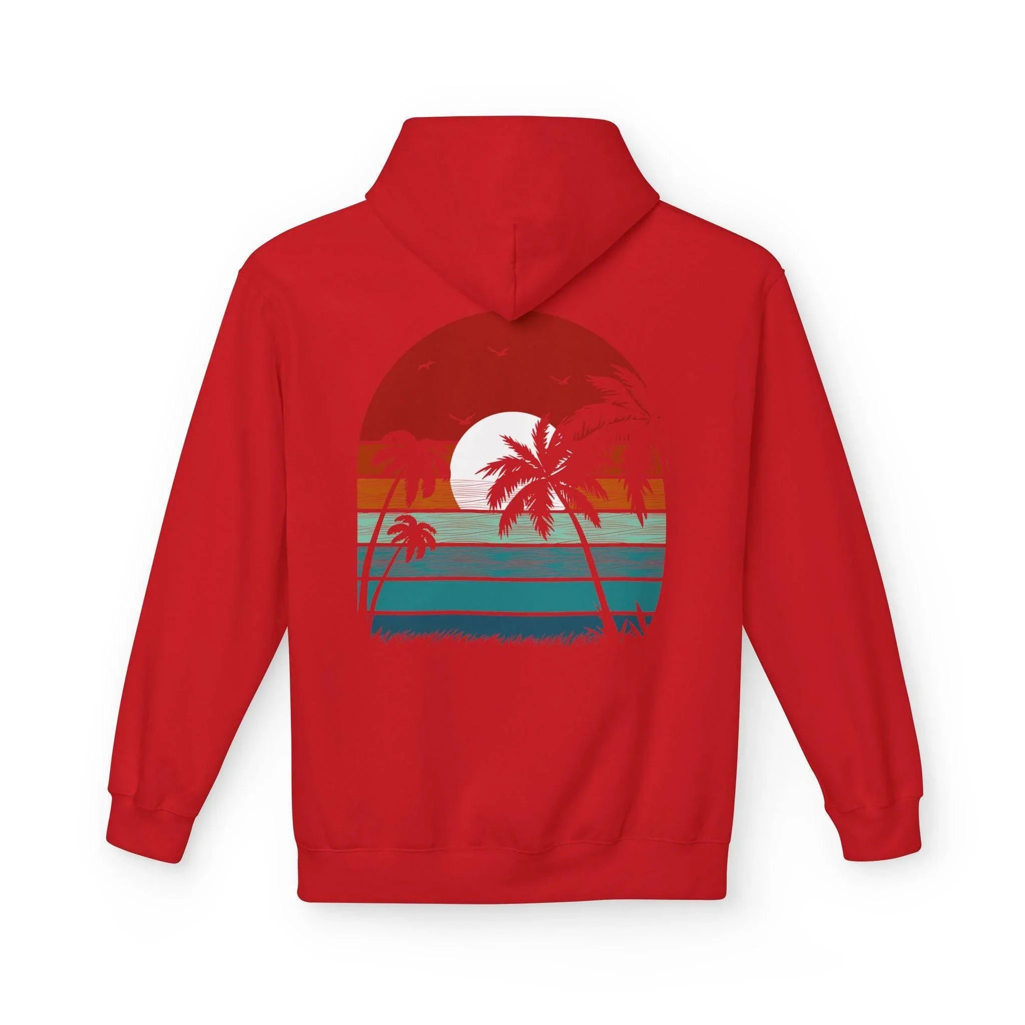 Cozy Retro Palm Tree Sunset Fleece Pullover Hoodie for Ultimate Comfort