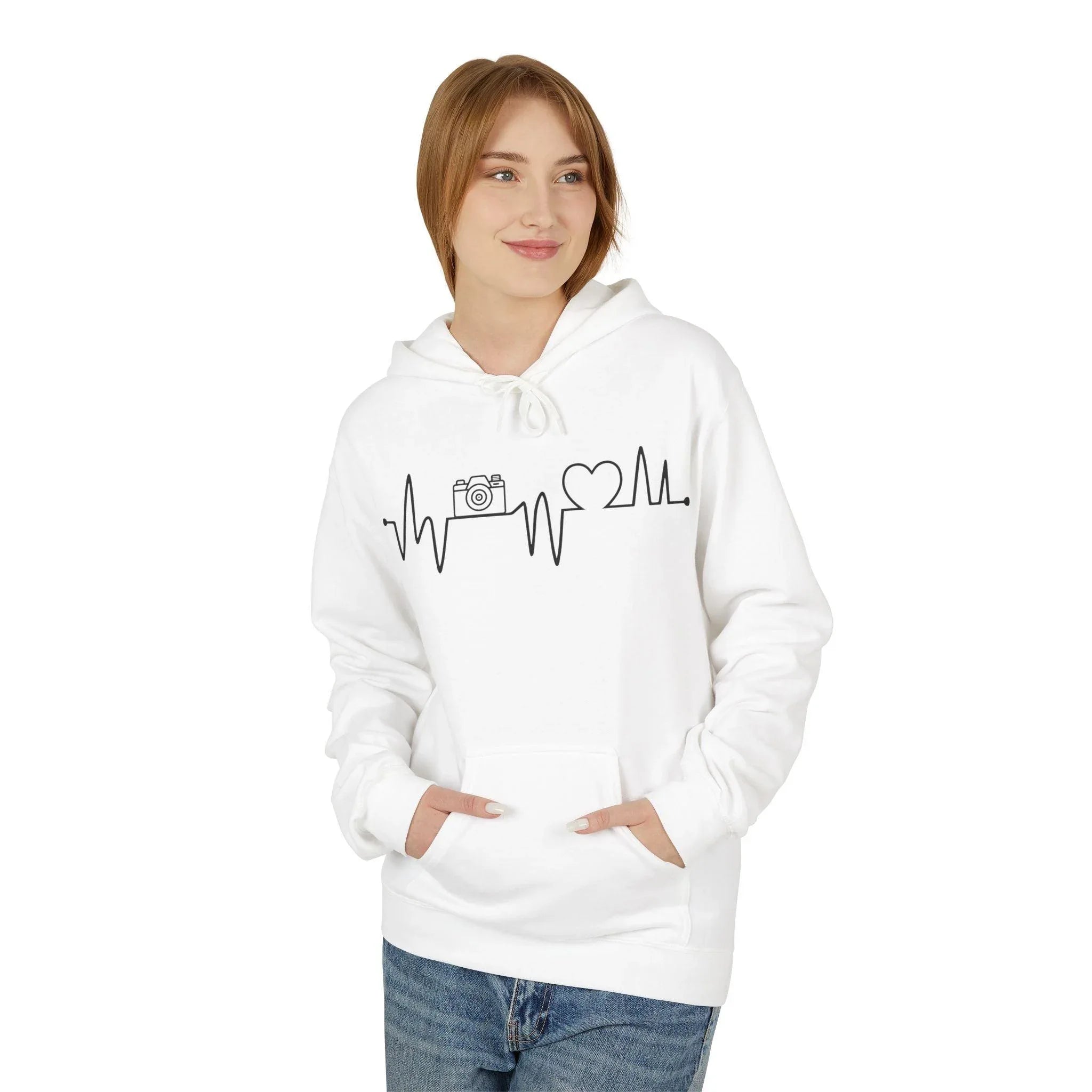 Cozy Photographer's Heartbeat Fleece Hoodie - Ultimate Comfort & Style