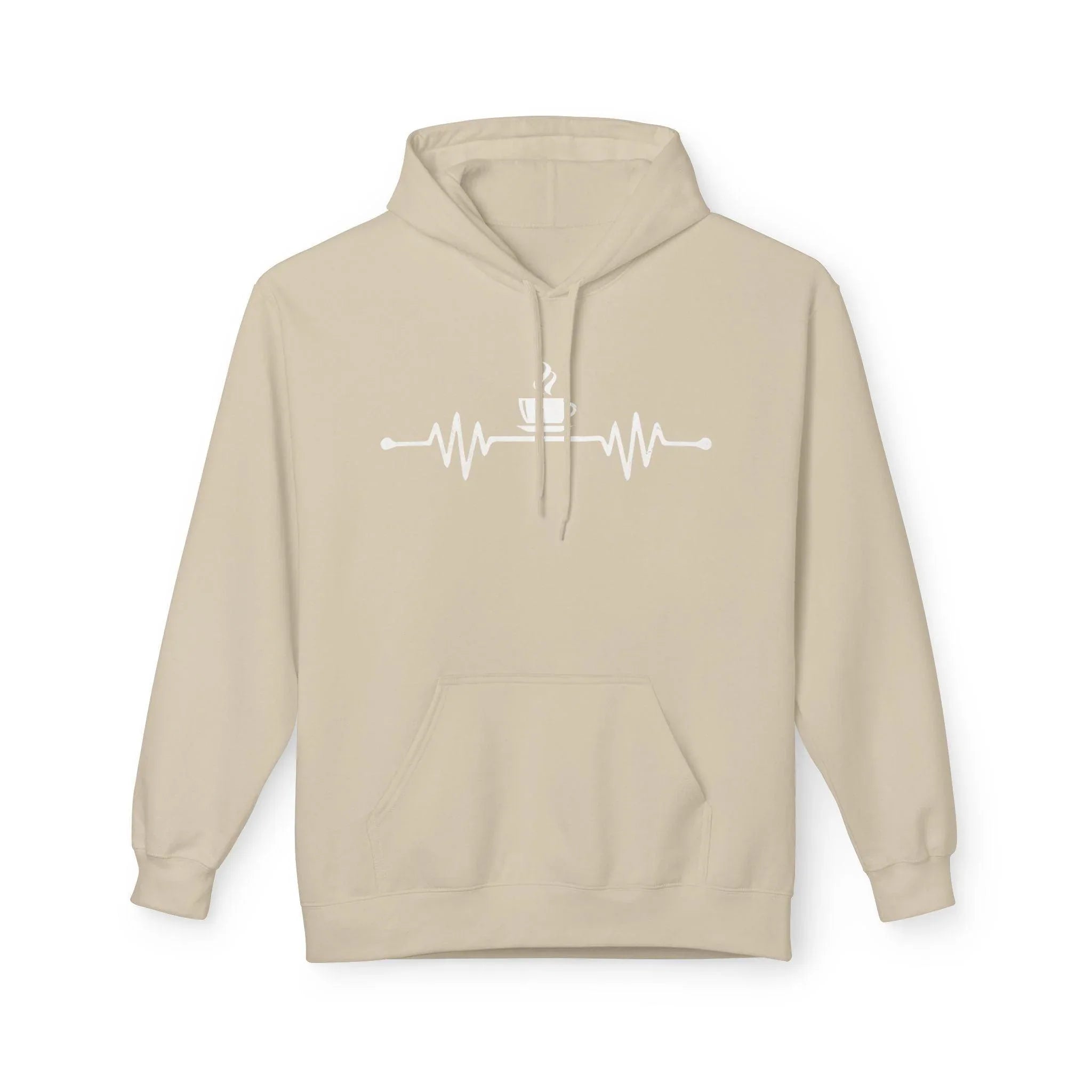 Cozy Coffee Lover's Fleece Hoodie – Heartbeat Design for Ultimate Comfort